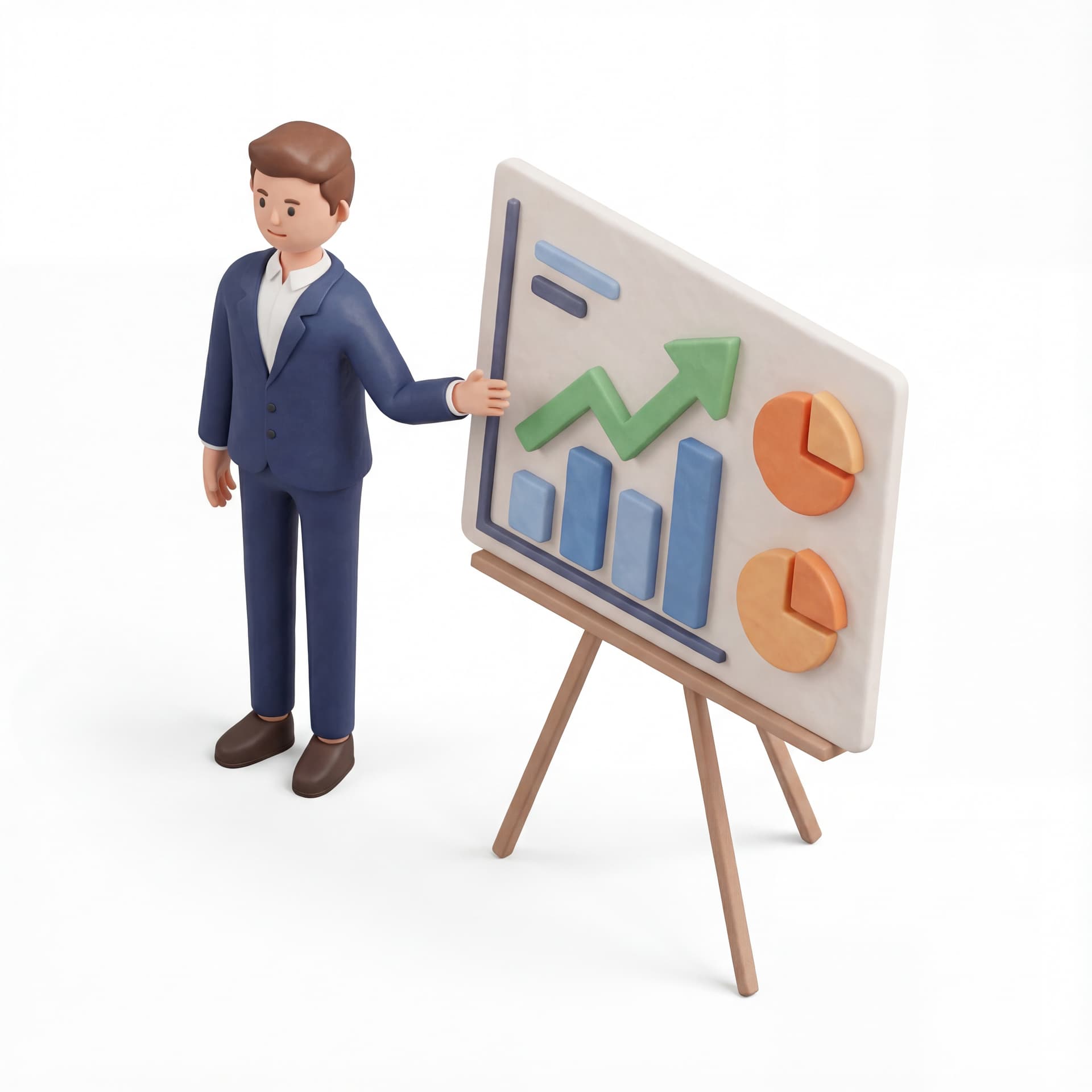 Business person presenting chart style 3D Icon clay minimal