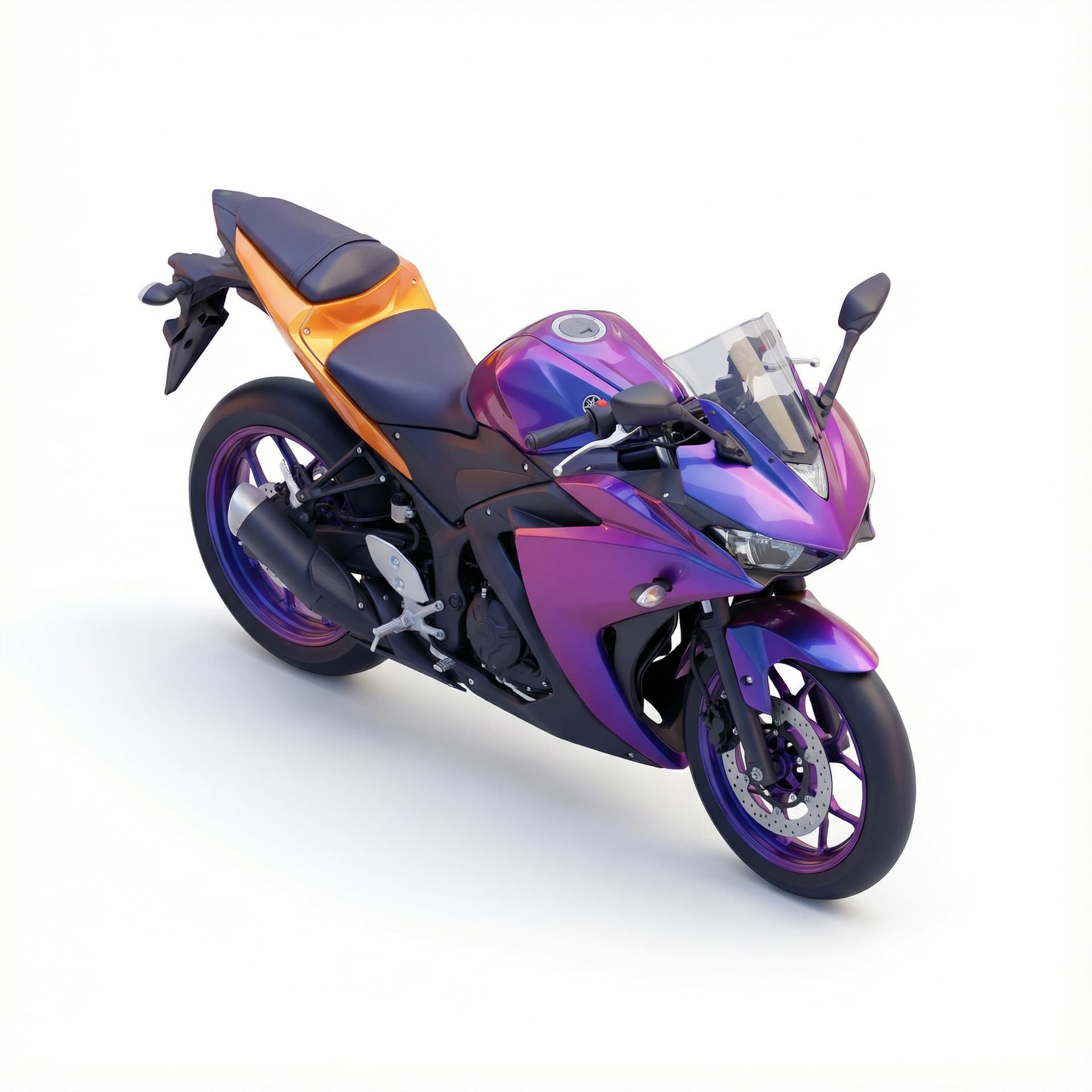 Yamaha R25 bike with glossy vinyl and gradient vibrant color palette
