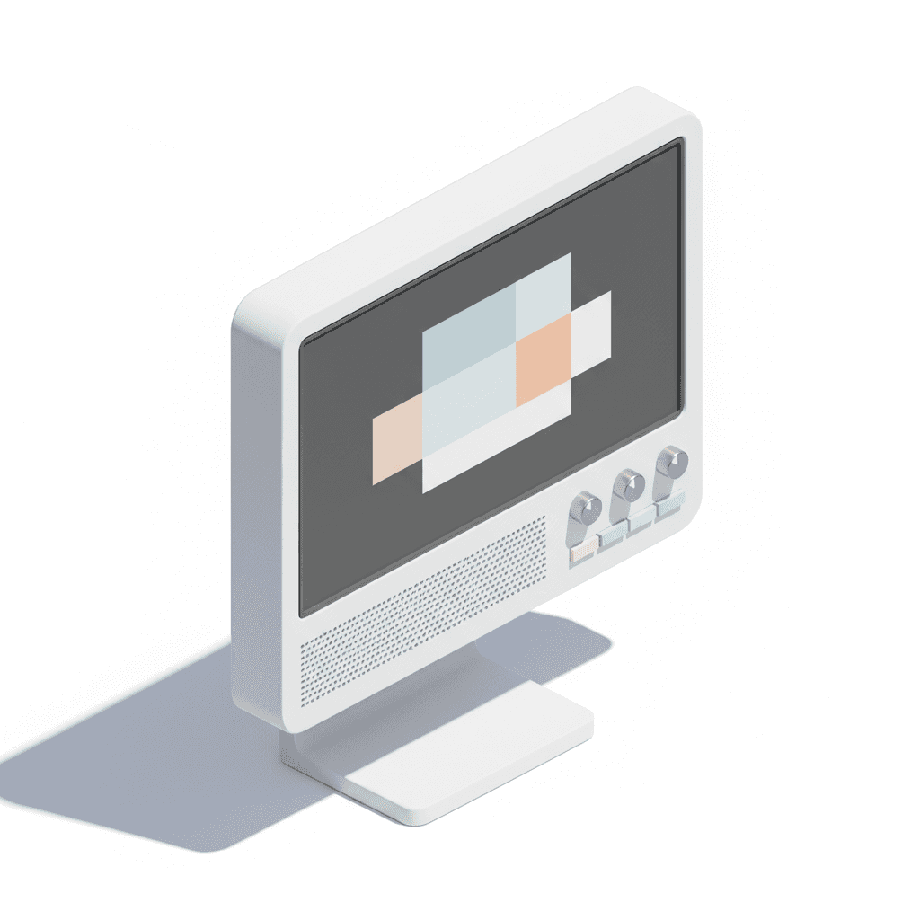 Monitor or digital canvas inspired by Dieter Rams Braun design
Shows the main workspace where visuals are executed.