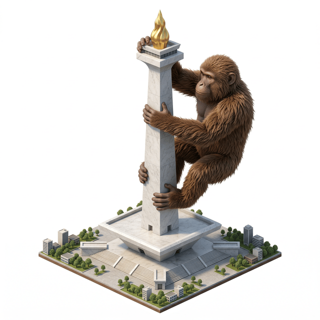 Build a big giant monkey scrape the monas in jakarta