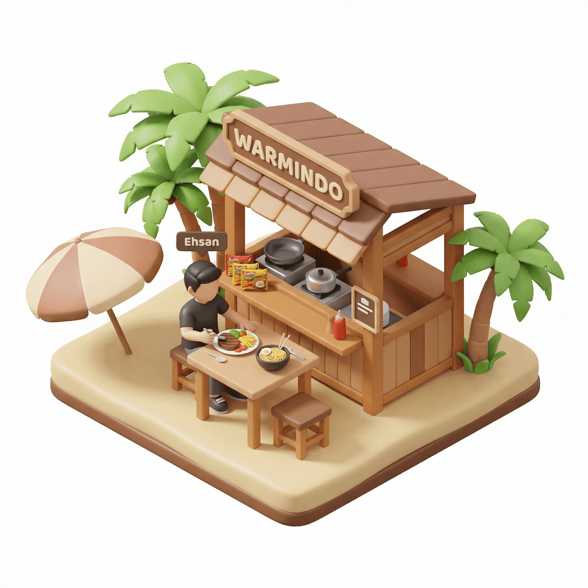 ehsan lagi makan steak di warmindo di pantai