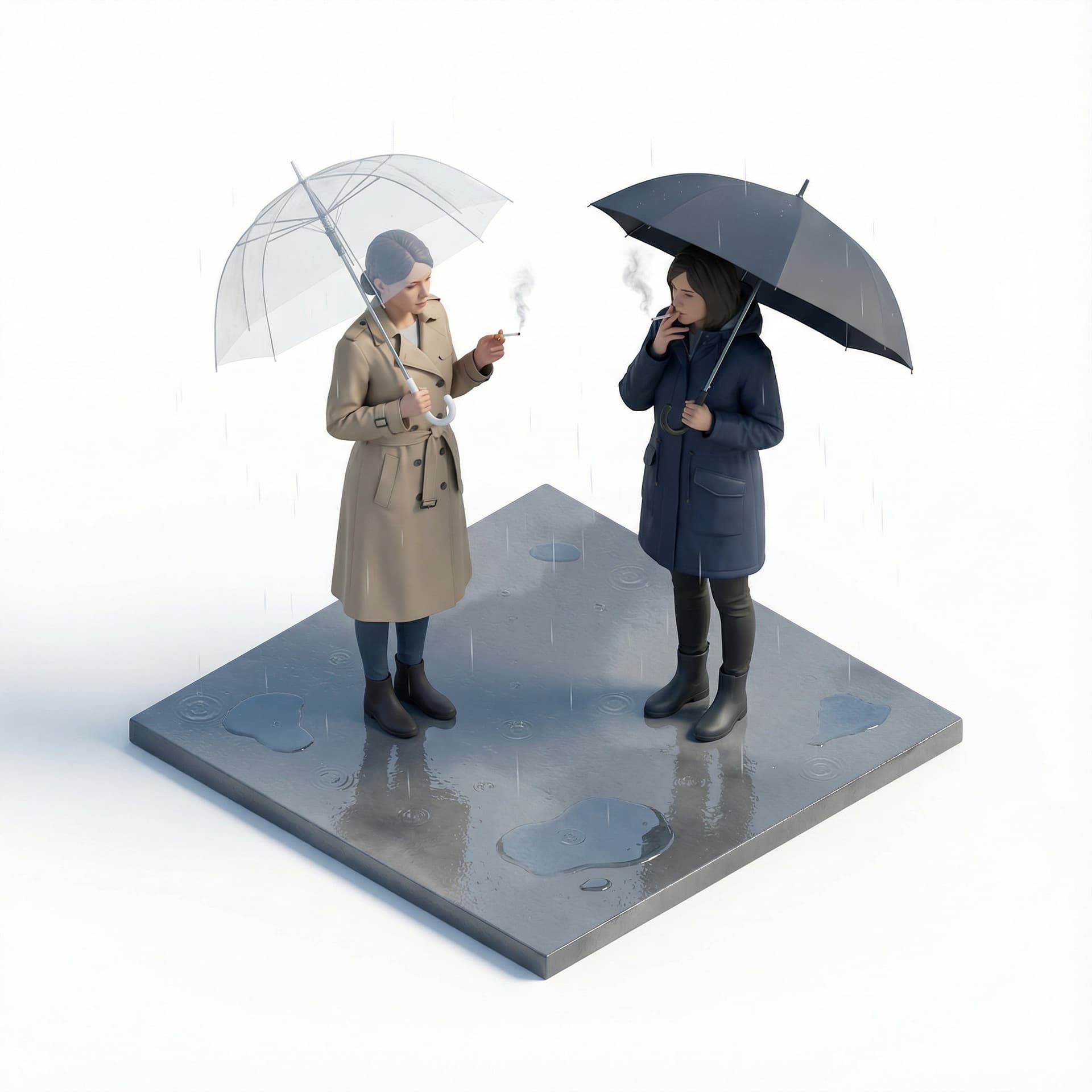 Women smoking in the rain