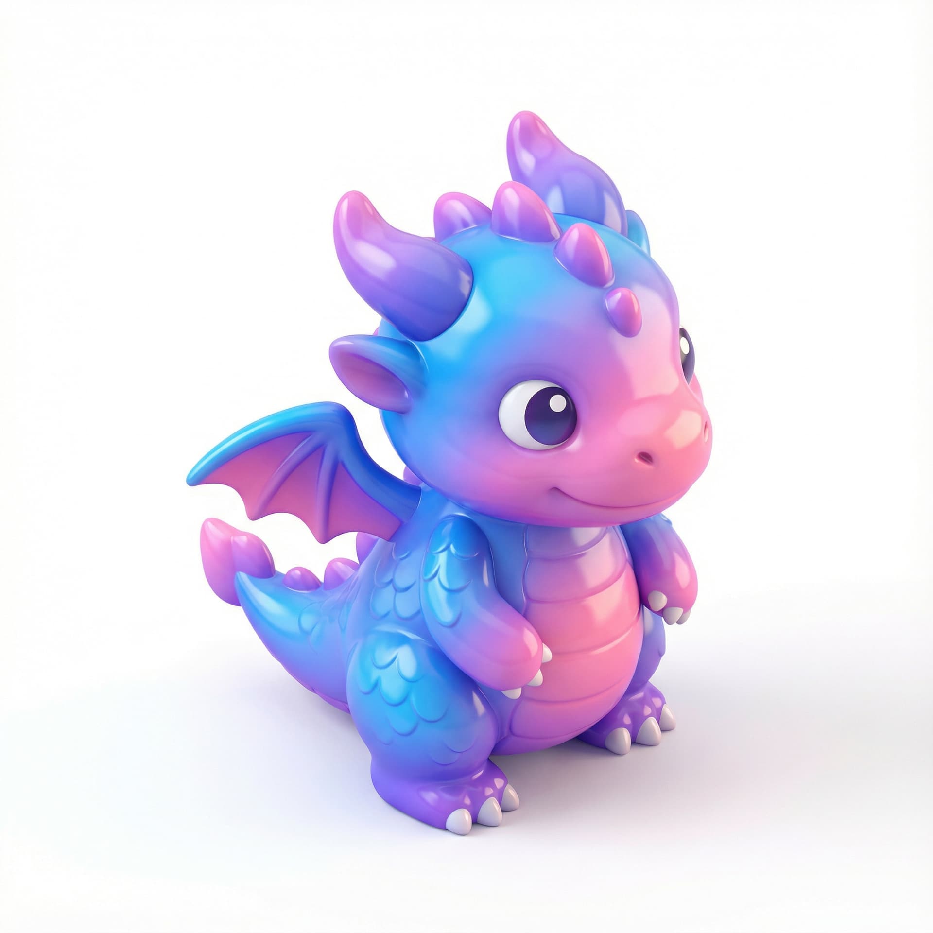 a chibi dragon fantasy monster character with glossy vinyl and gradient vibrant bright color palette