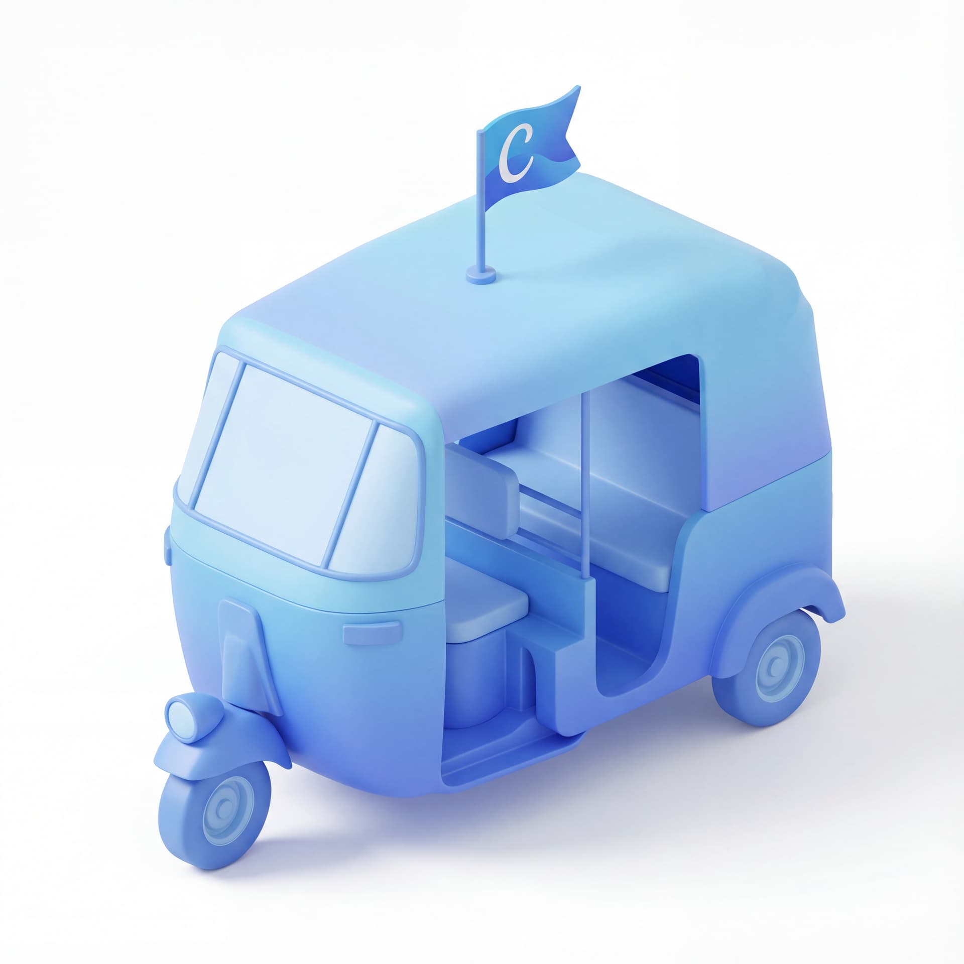 Bajaj with body gradient blue like canva style, with flag icon canva on top