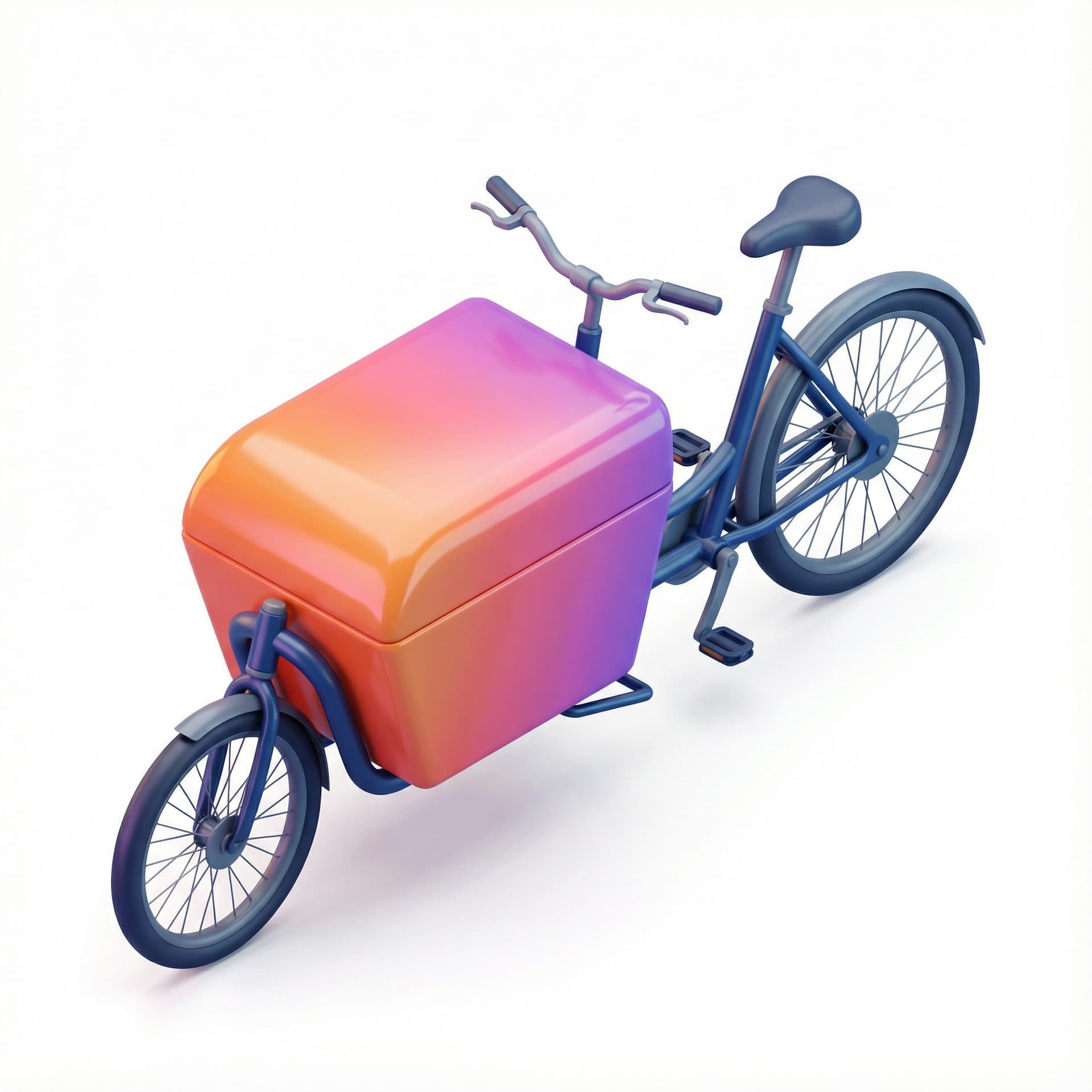 cargo bike with glossy vinyl and gradient vibrant color palette