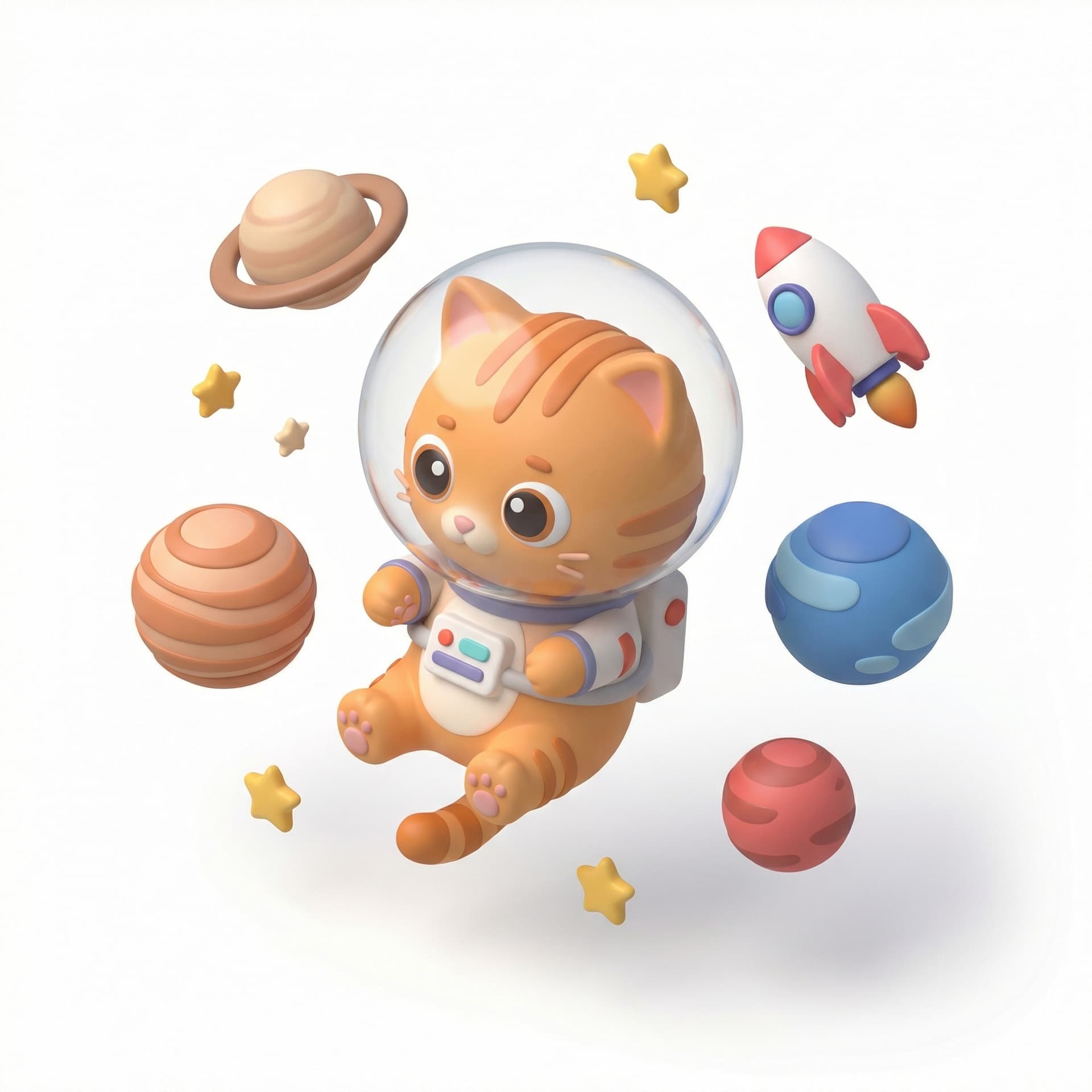 cat floating in space chibi style