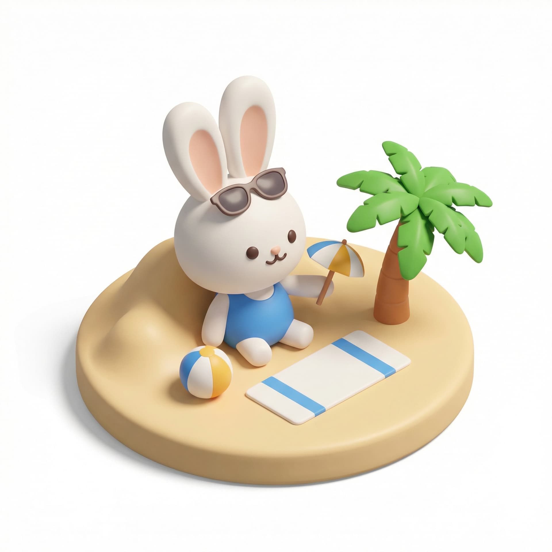 kelinci putin di pantai, style cartoon cute