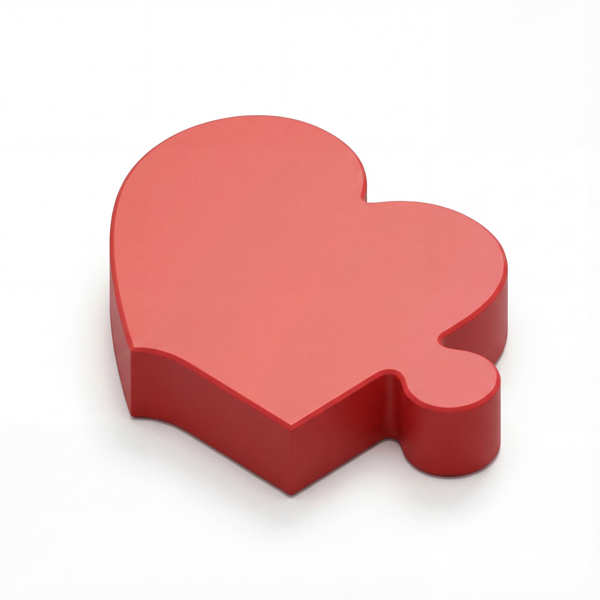 A heart-shaped puzzle piece icon with one visible interlocking tab, flat front view, isolated on a white background.