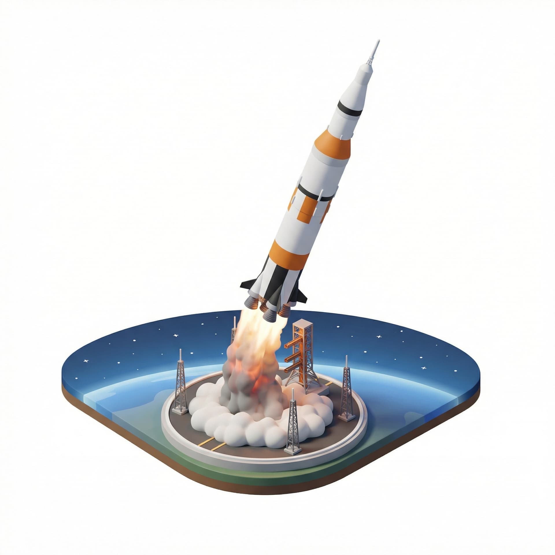 A rocket ship launching into space