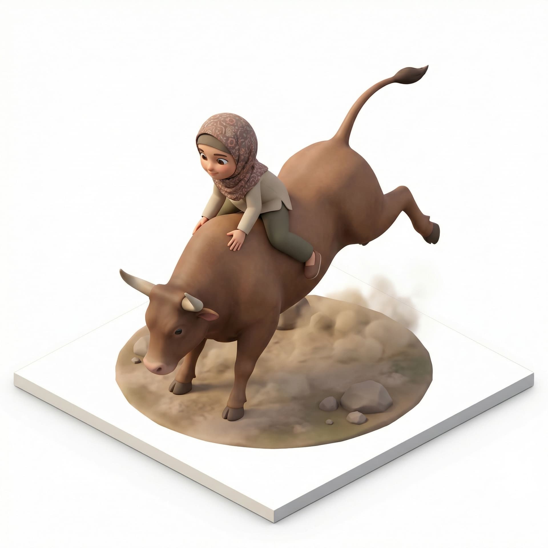 seorang anak perempuan pakai kerudung naik banteng yang lagi ngeberontak