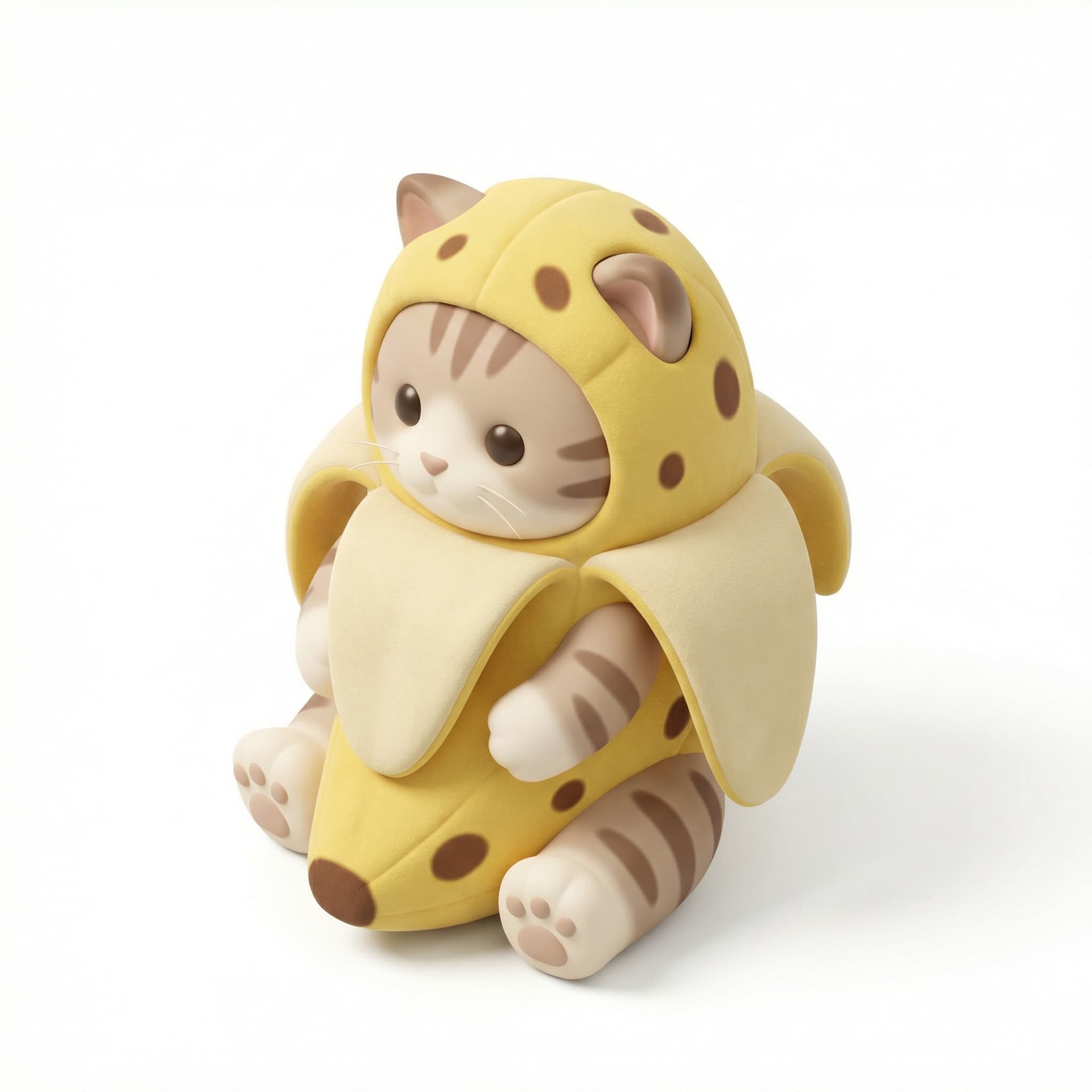 Make an cat wearing a banana costume, make it in a cute 3d model