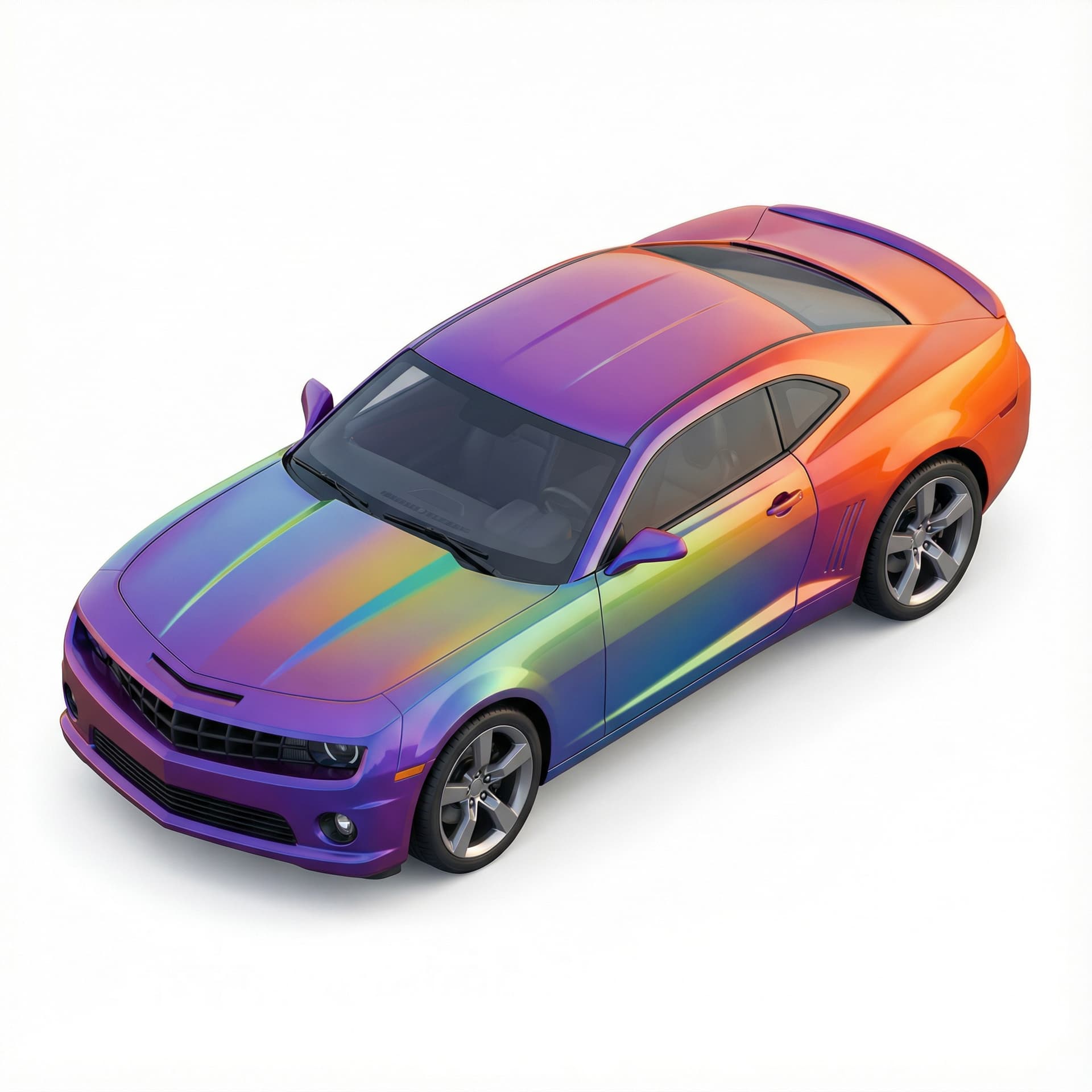 camaro car with glossy vinyl and gradient vibrant color palette