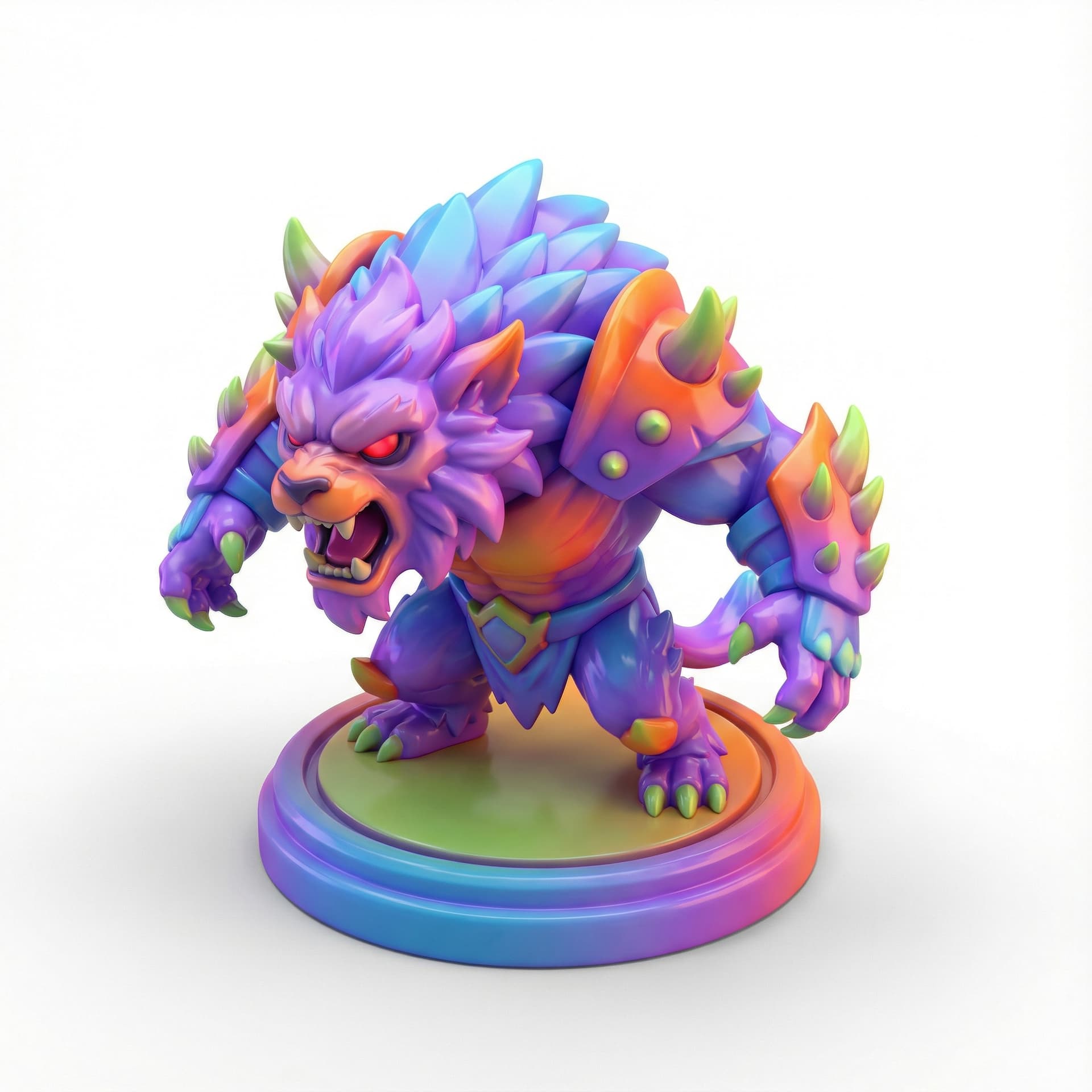 angry beast fantasy monster character with glossy vinyl and gradient vibrant bright color palette