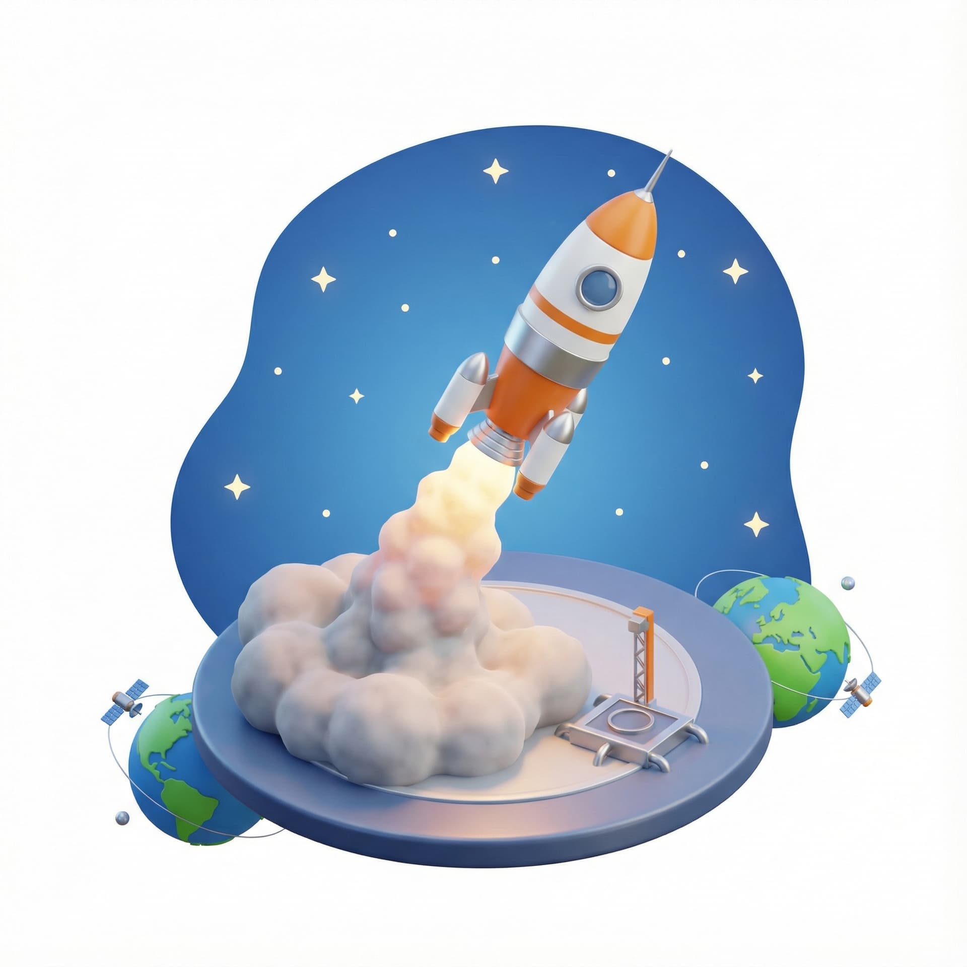 A rocket ship launching into space