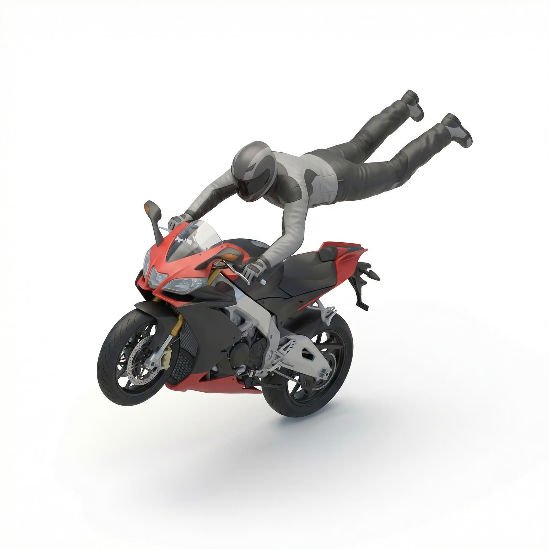 a guy riding a motorbike while doing a superman