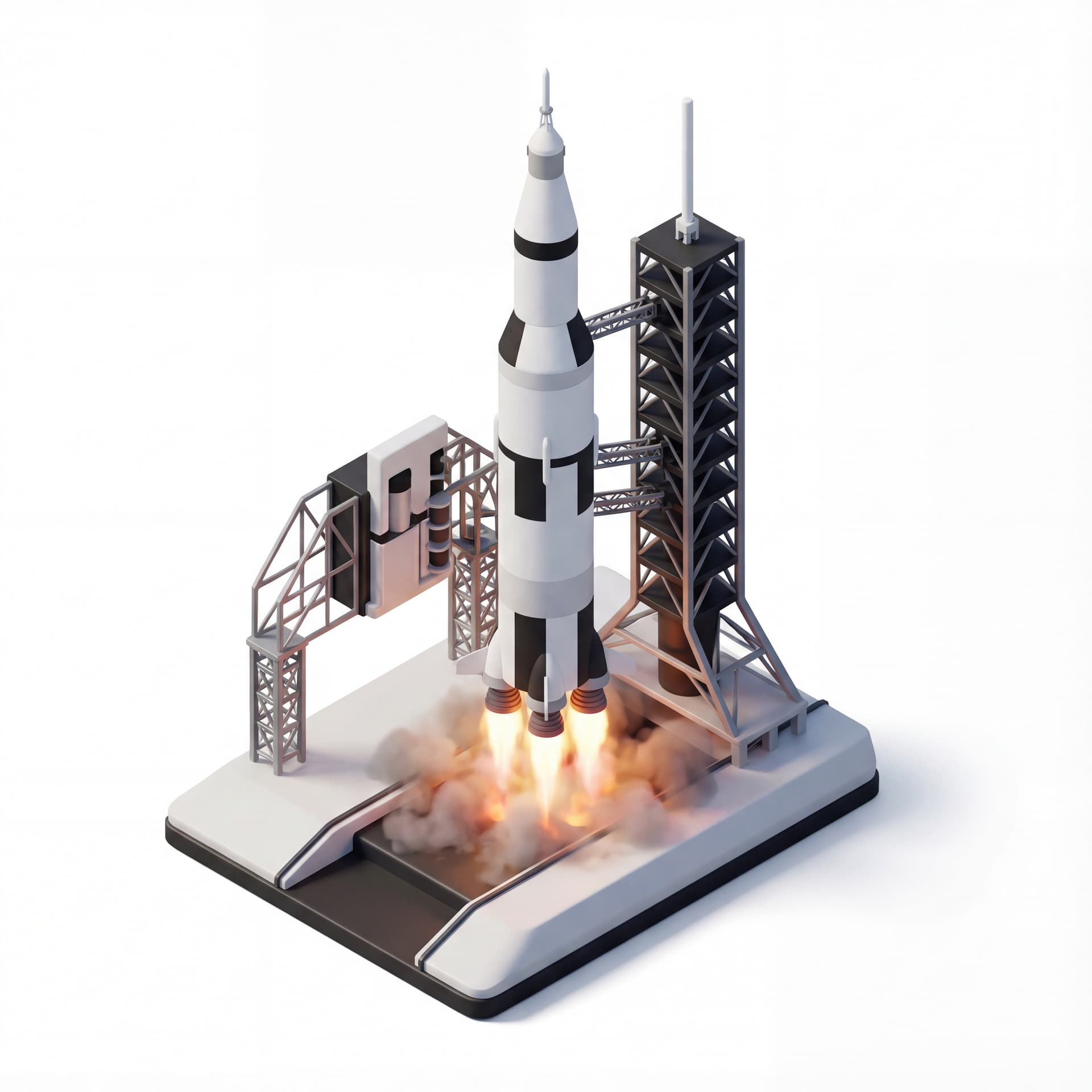 A rocket ship launching into space