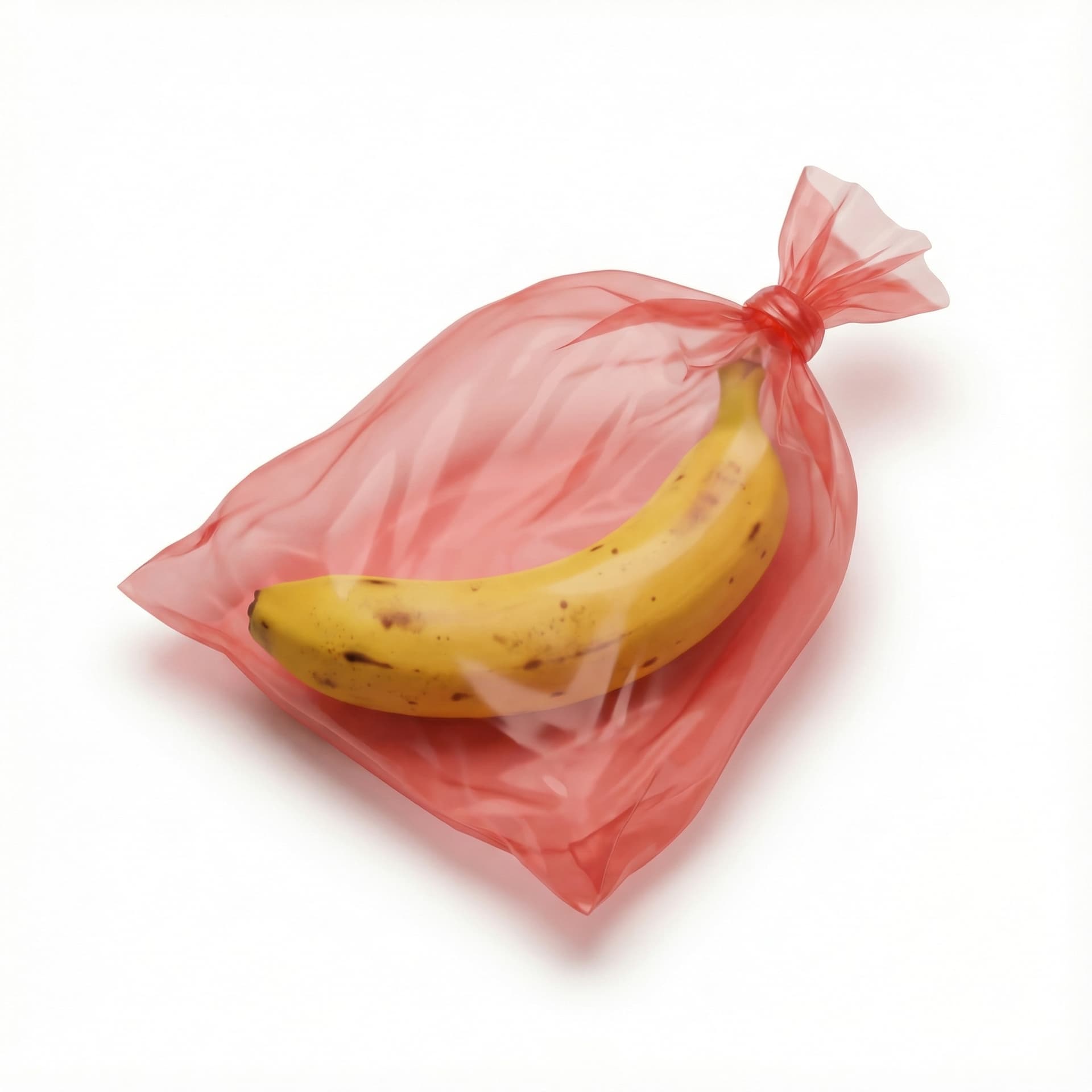 pisang dalam kantong plastik transparan merah