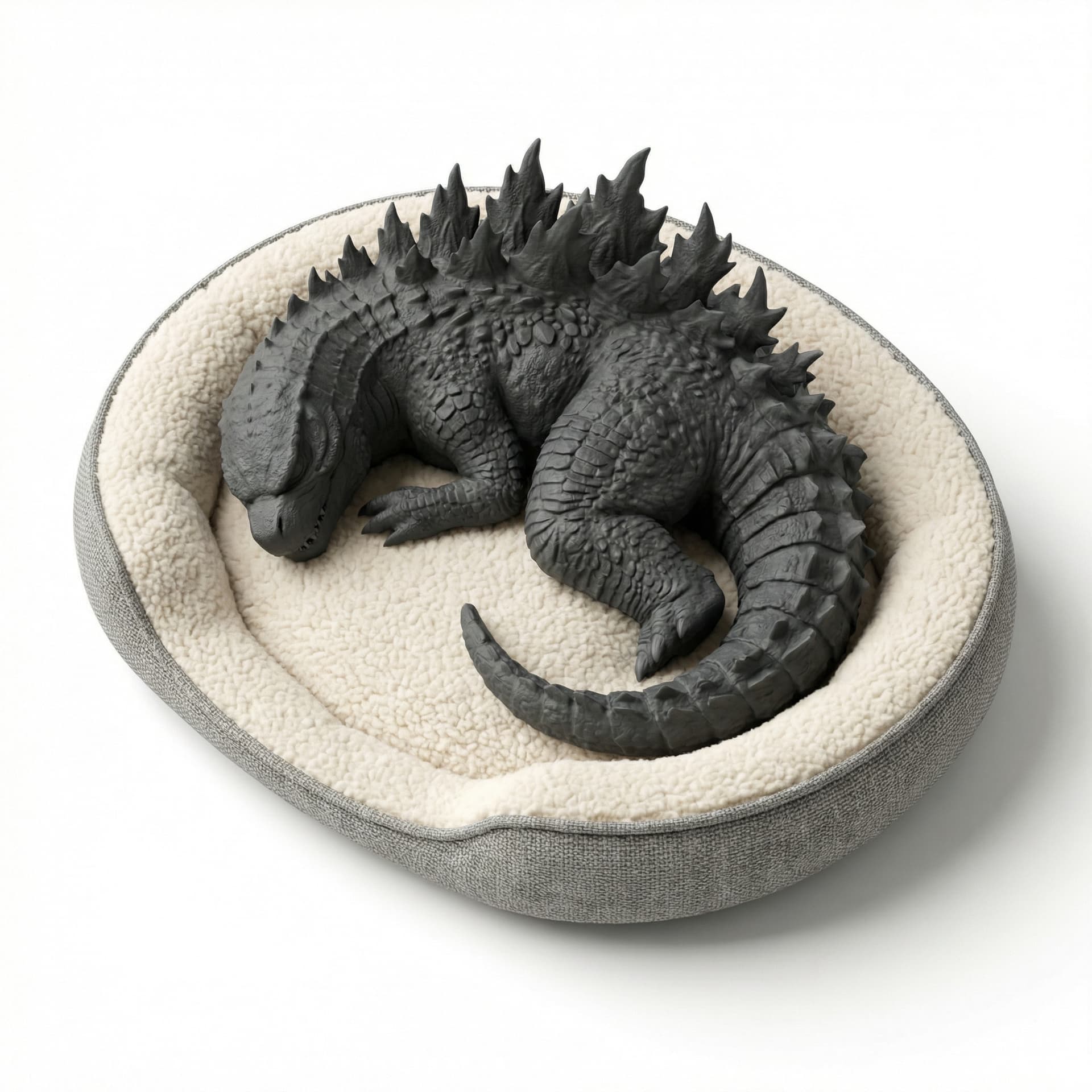 Godzilla tidur diatas tempat tidur kucing