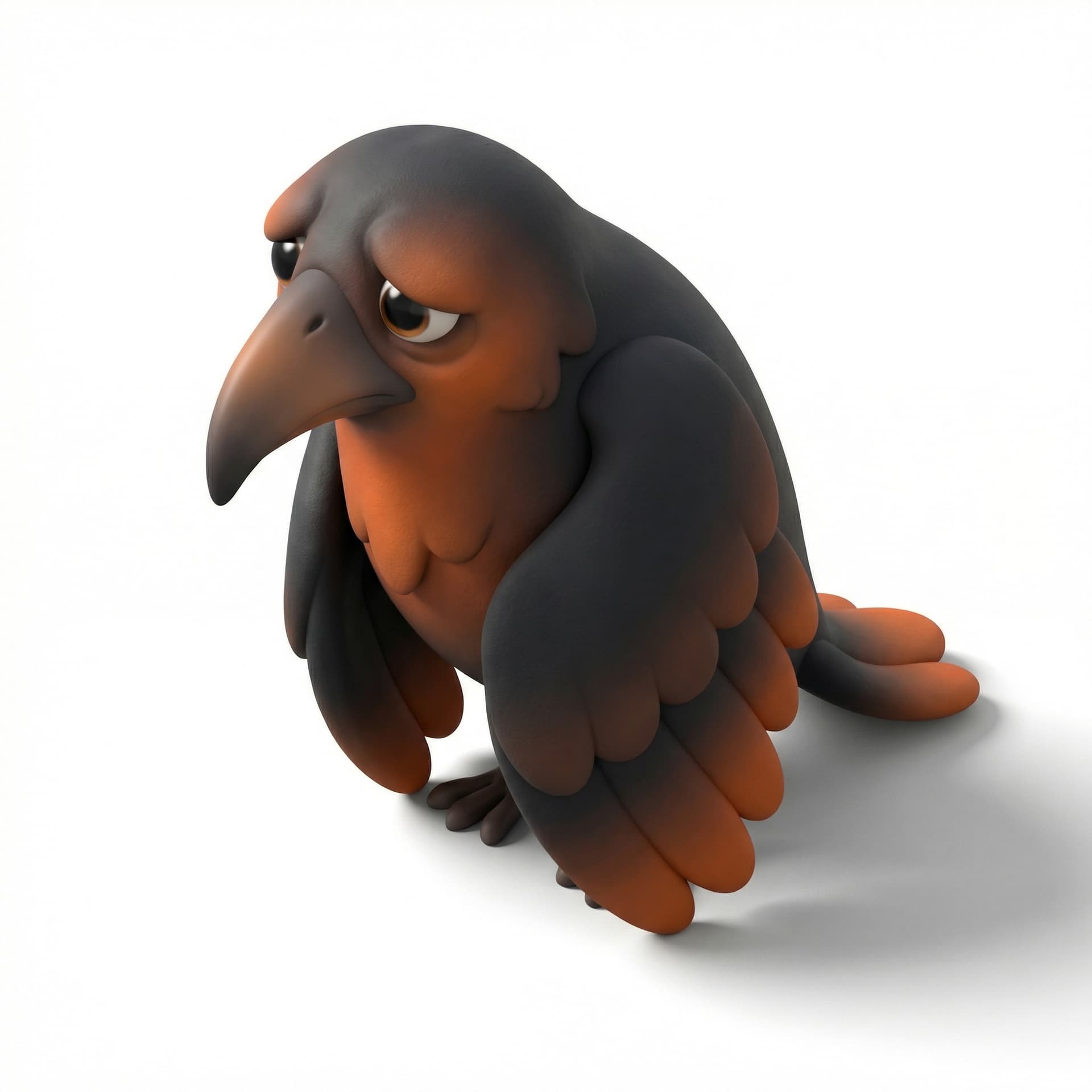 a bird flying with sad-feeling, black-orange color