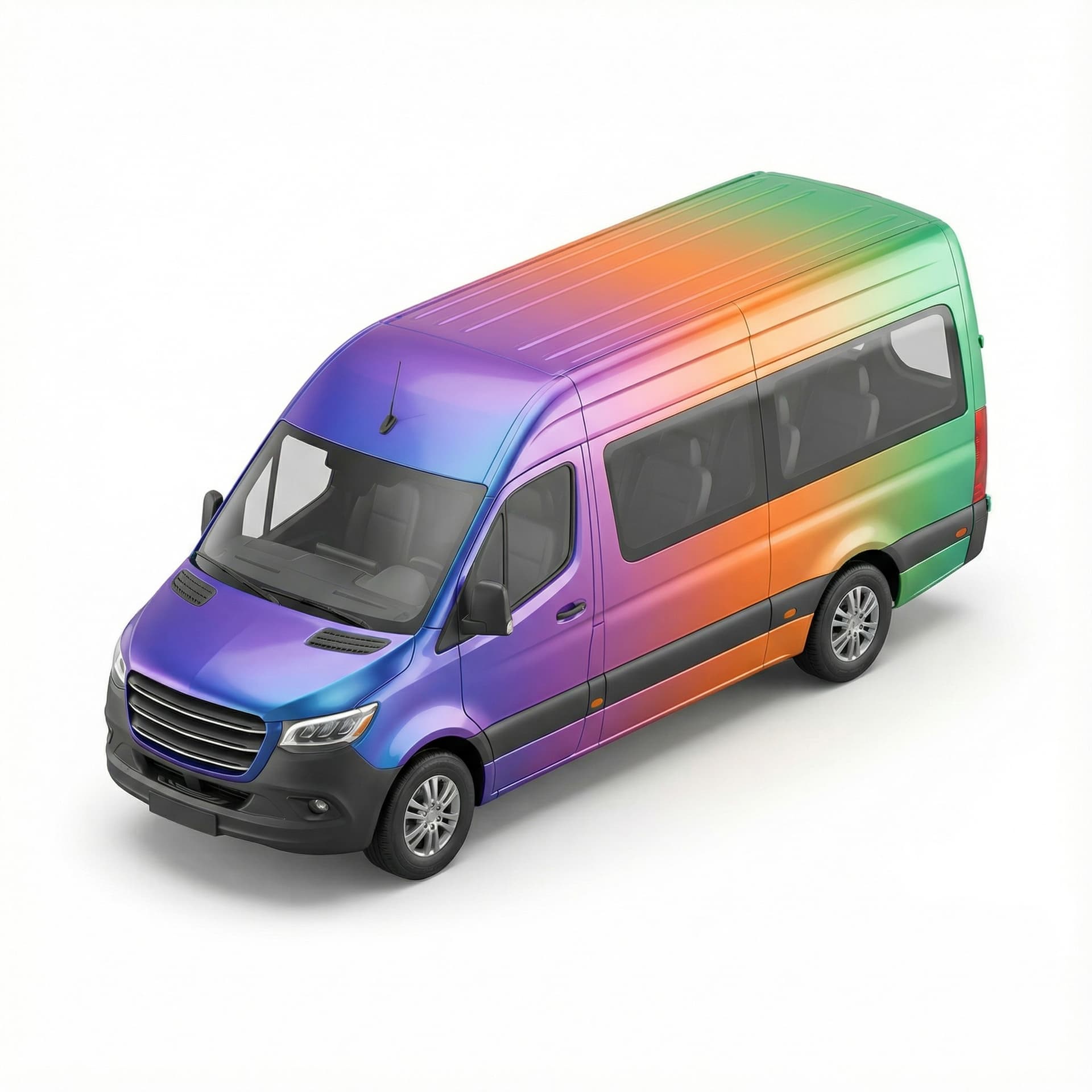 Shuttle bus with glossy vinyl and gradient vibrant color palette
