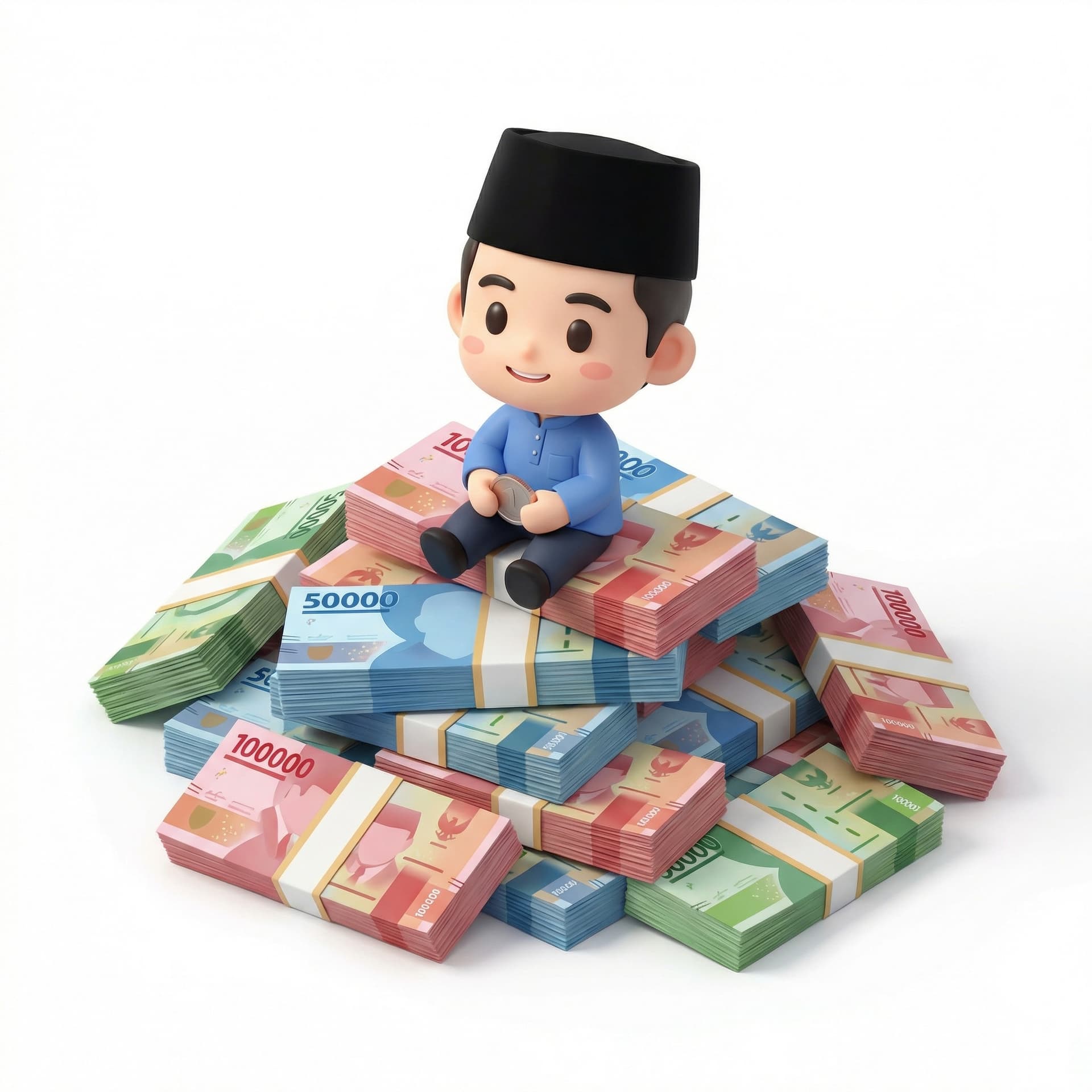 tolong buat pak gibran lagi di atas uang banyak dengan style cute chibi