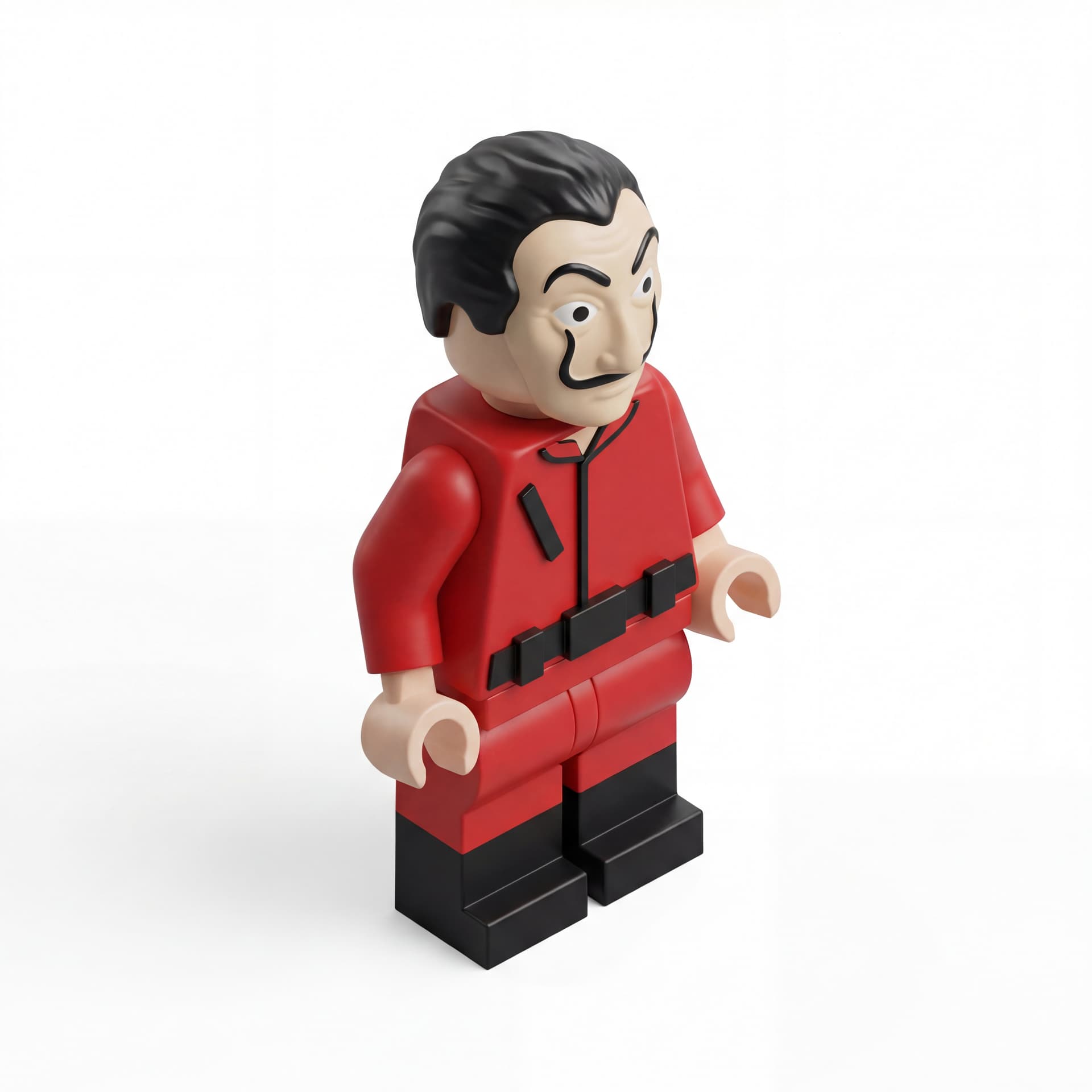lego style of berlin character in money heist, just the lego character tanpa alas dan tanpa memegang apapun di tangannya