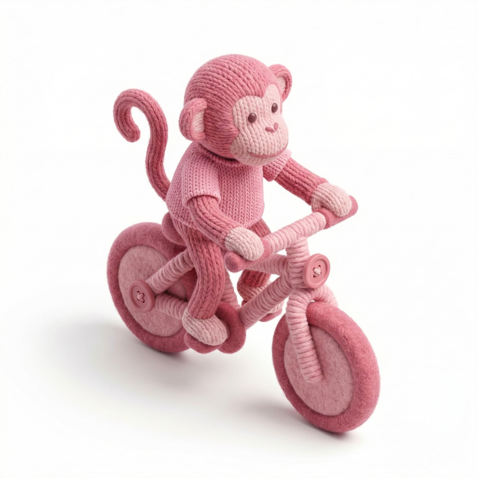 make a monkey riding a bicycle and wearing a pink shirt with wool style