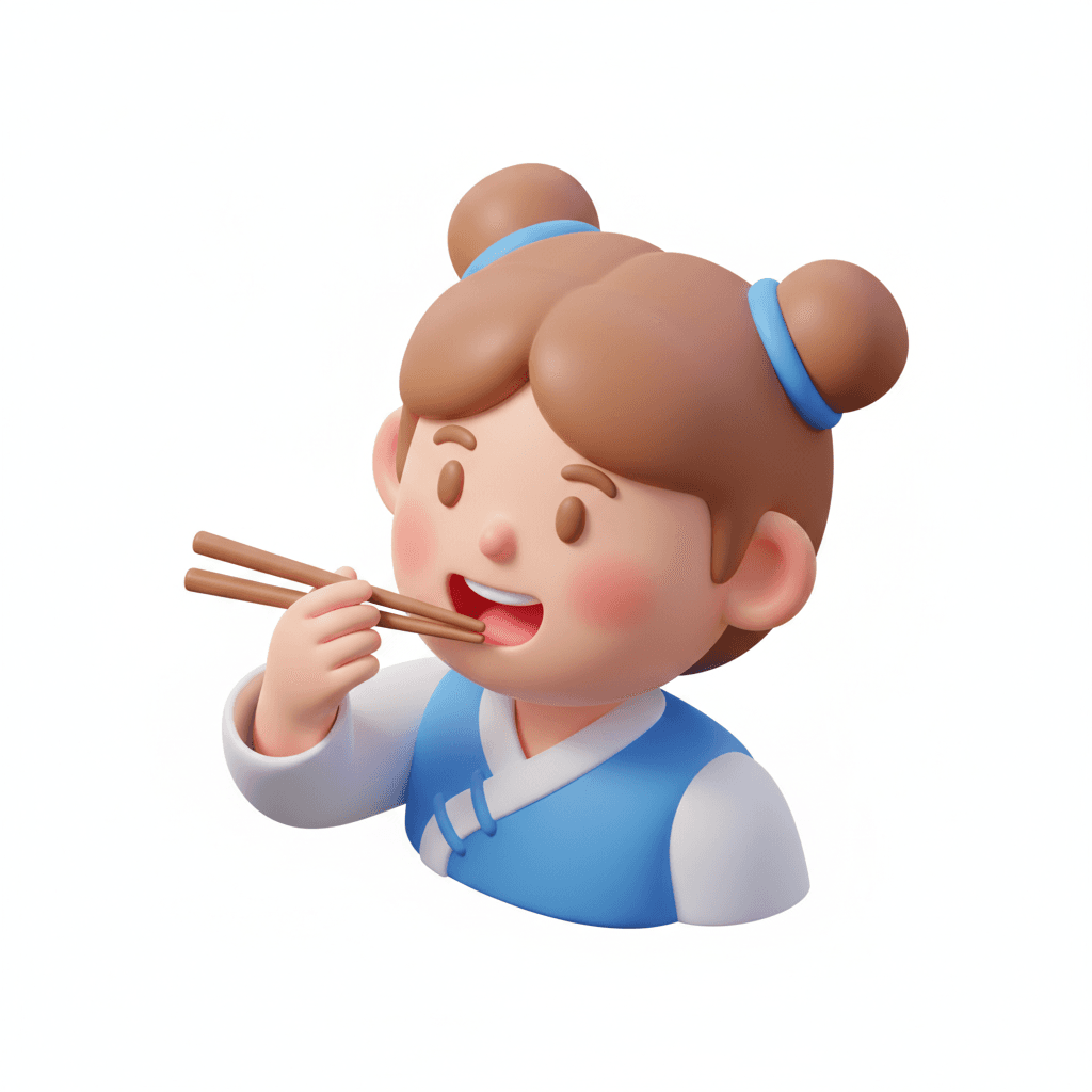 vector icon in vibrant isometric style of a smiling girl with chopsticks