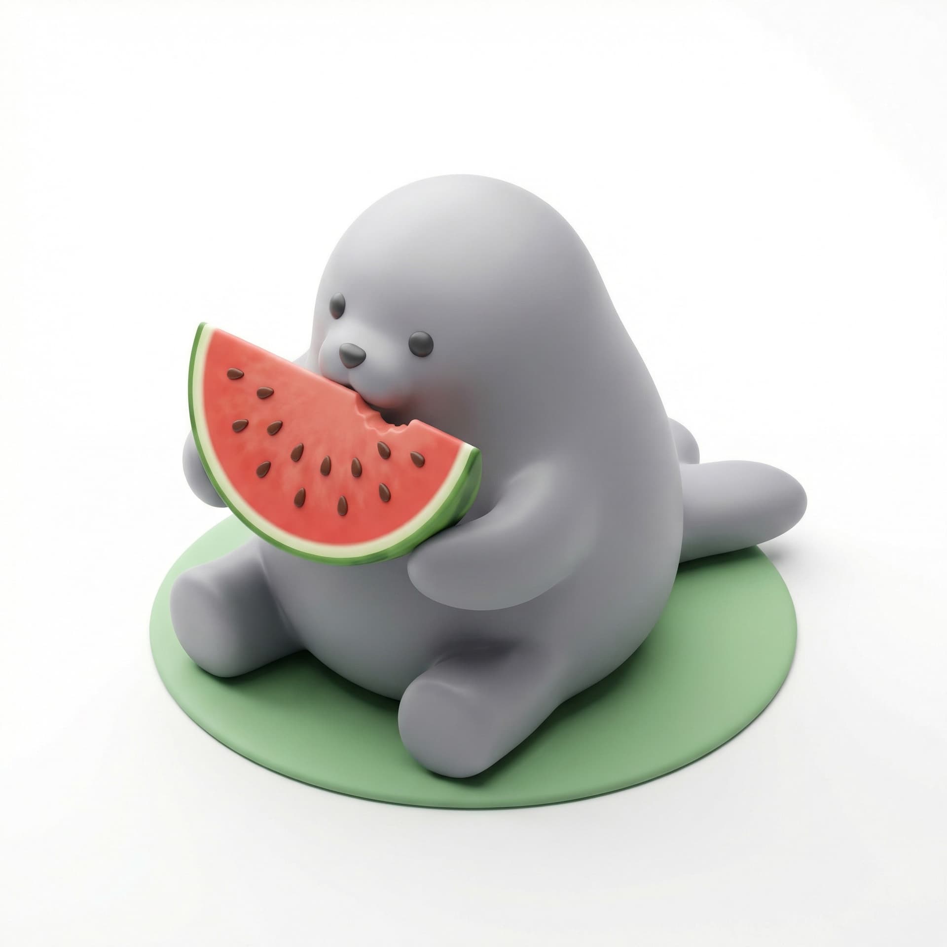 make a cute seal eating a watermelon with 3D cute style