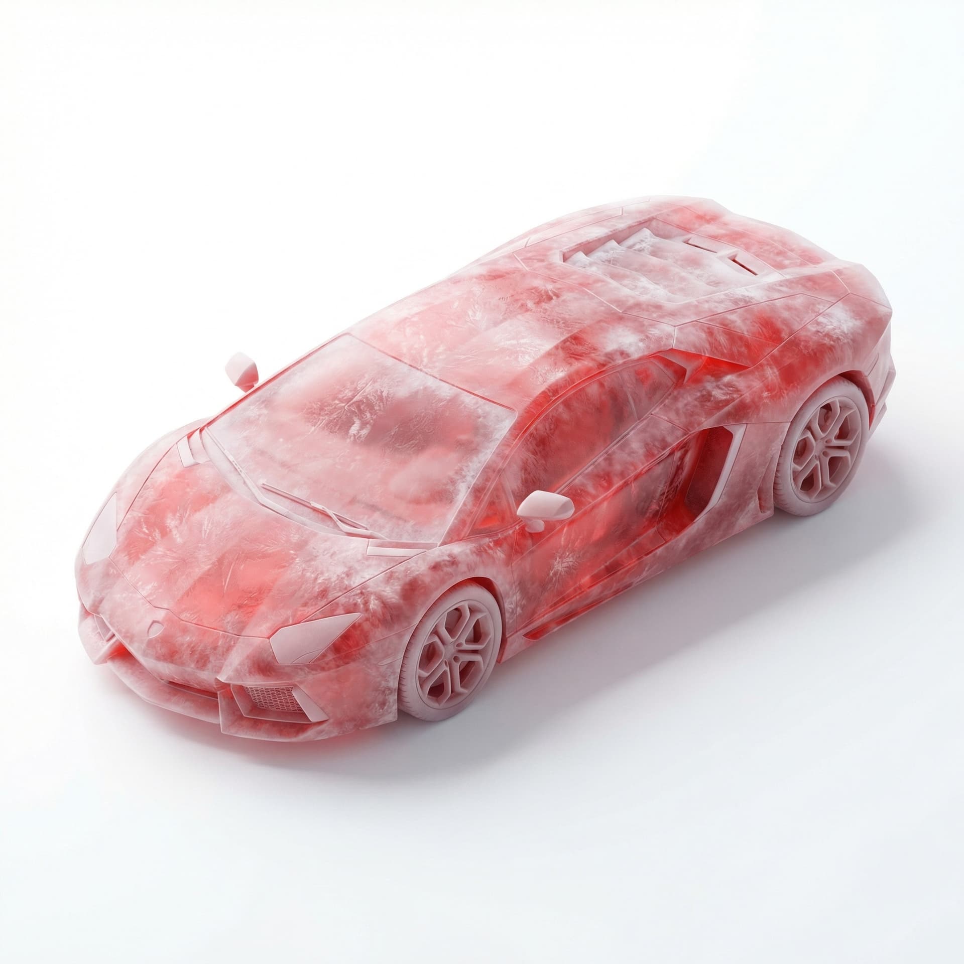 a red lamborghini car with ice texture