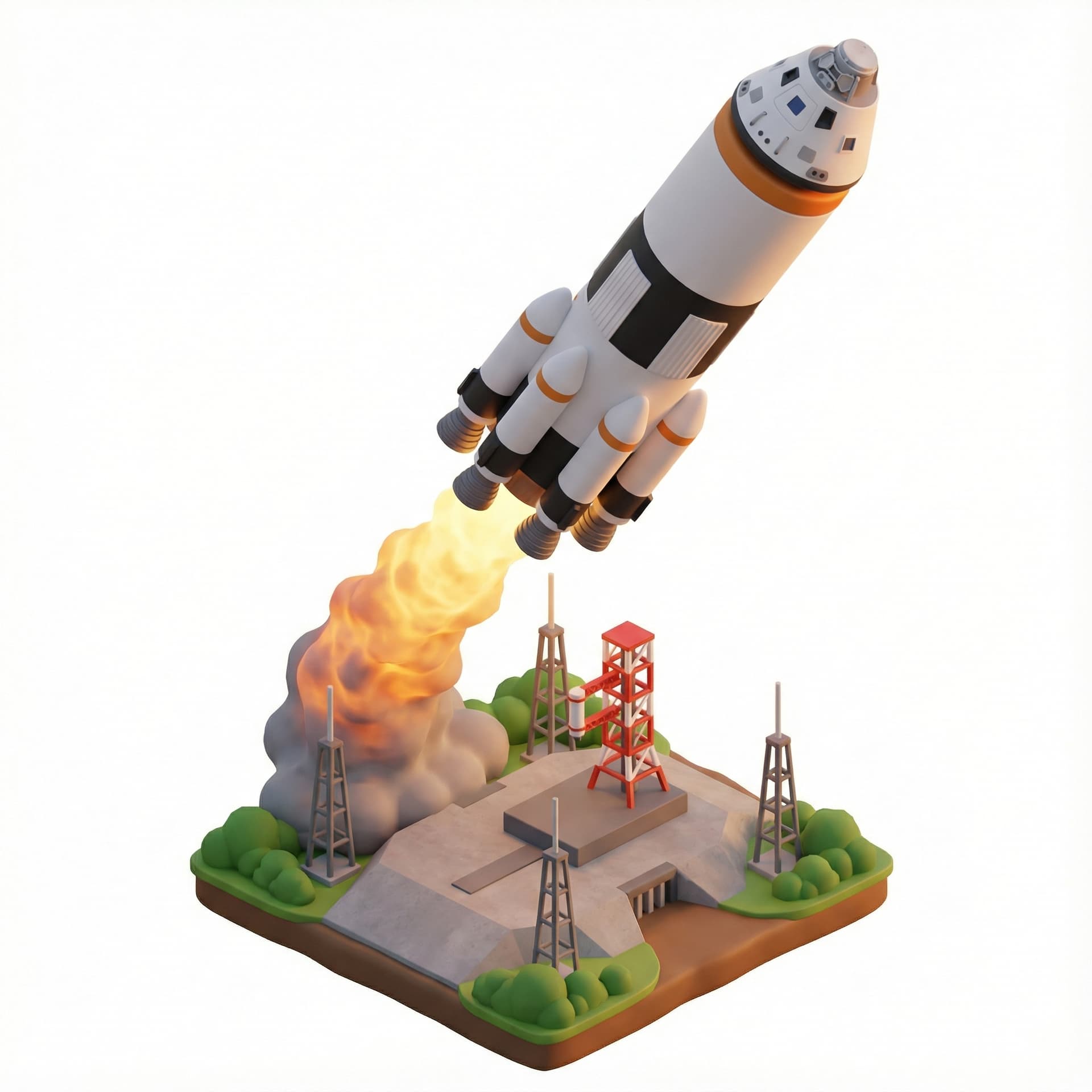 A rocket ship launching into space