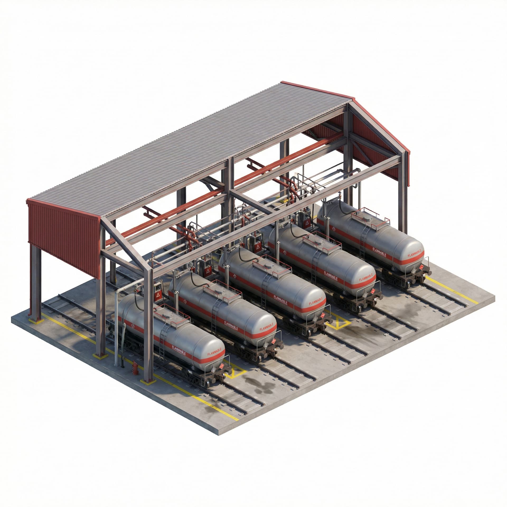 Create a filling shed gasoline that can accommodate 5 tank cars