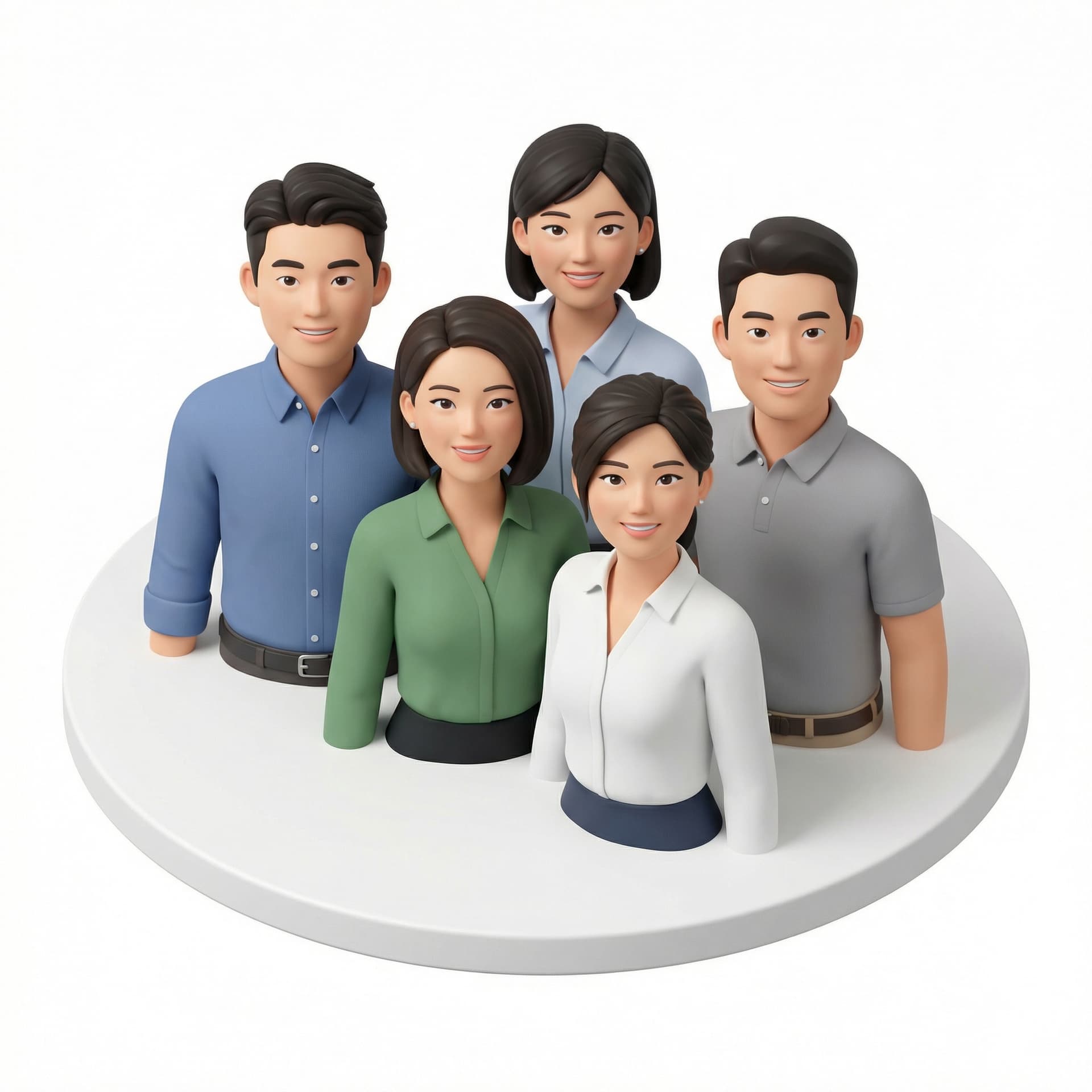 a group of 4 people from waist up smiling. asian men and women.