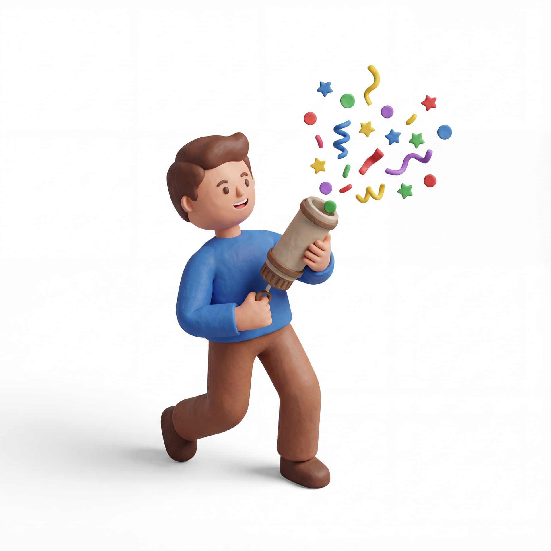 Person popping confetti cannon  style 3D Icon clay minimal
