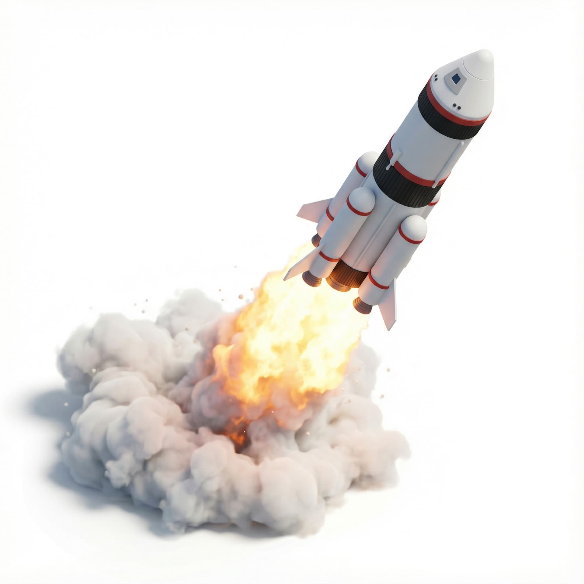 icon of a rocket launching upwards with bright trail of fire and smoke