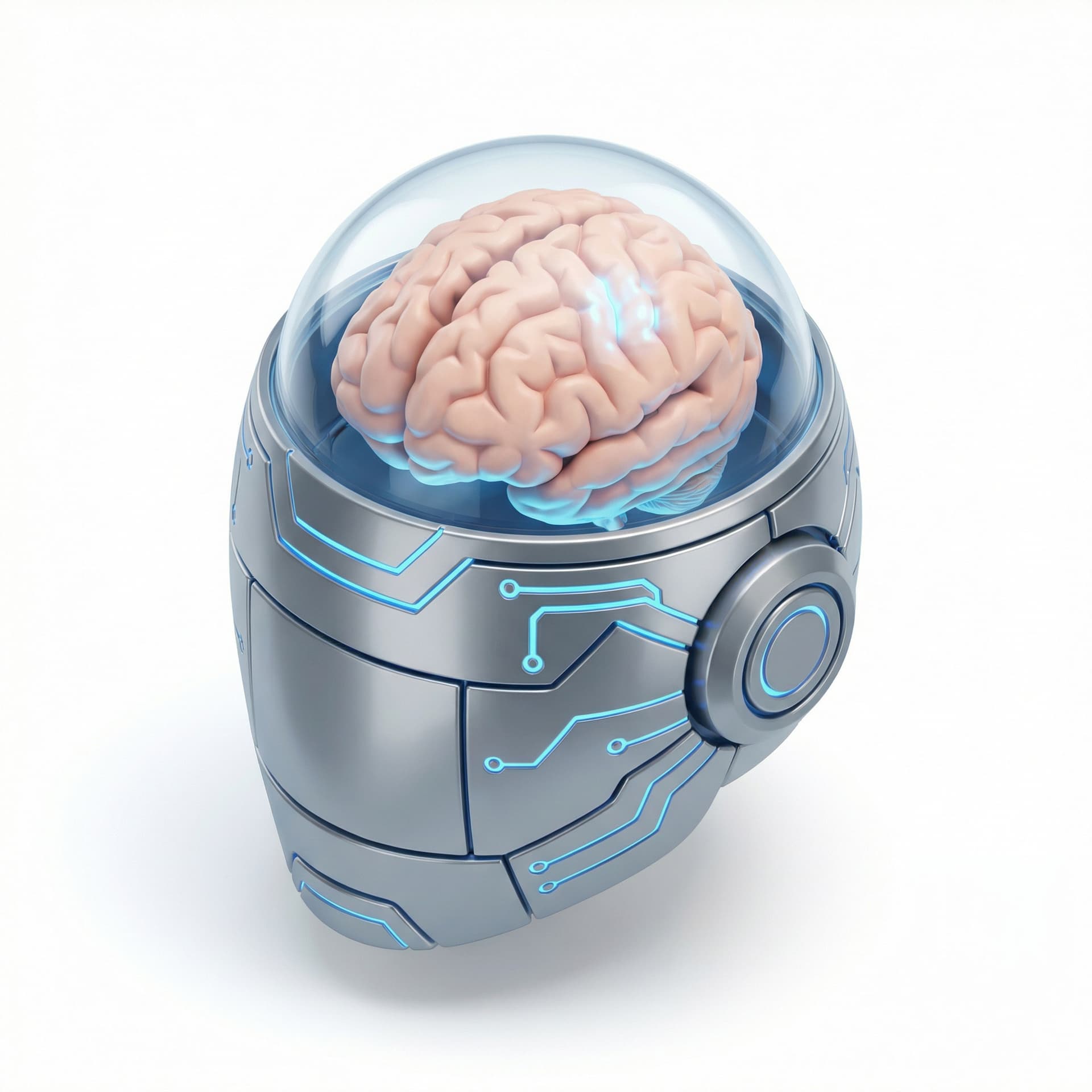 kepala robot, yang isi kepalanya terlihat otak