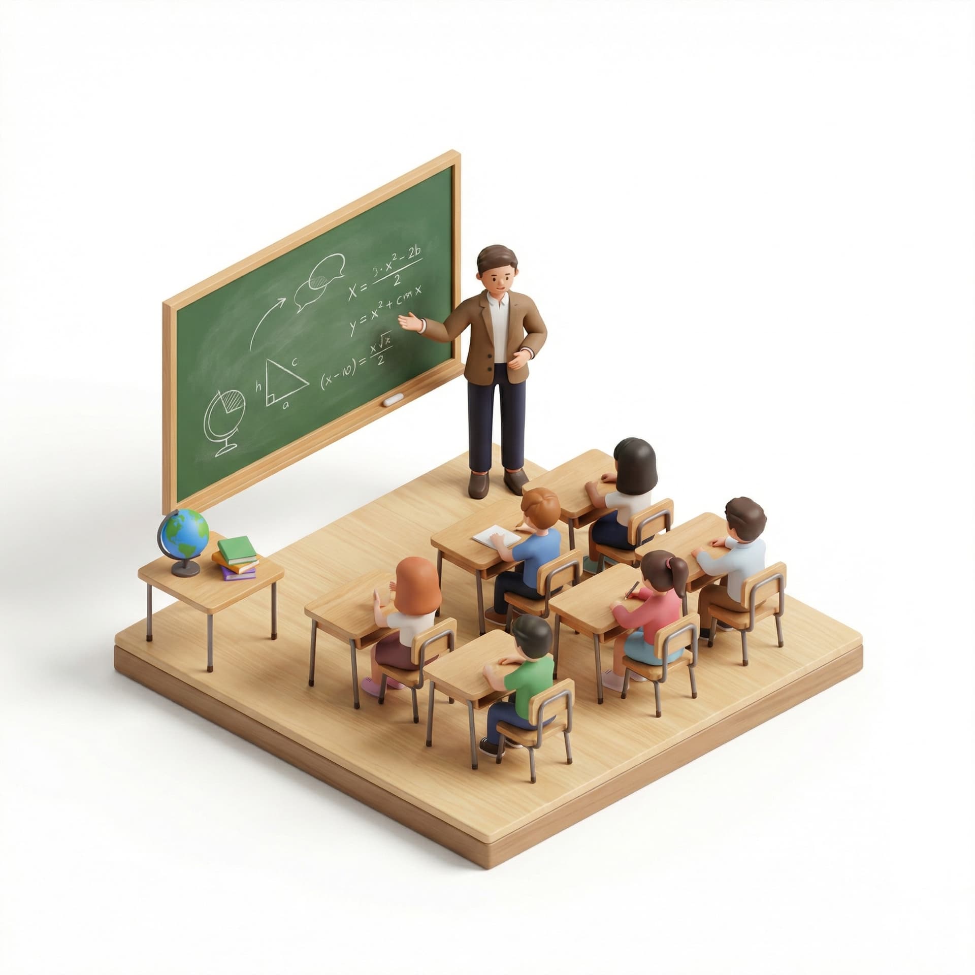 A teacher is explaining in front of class