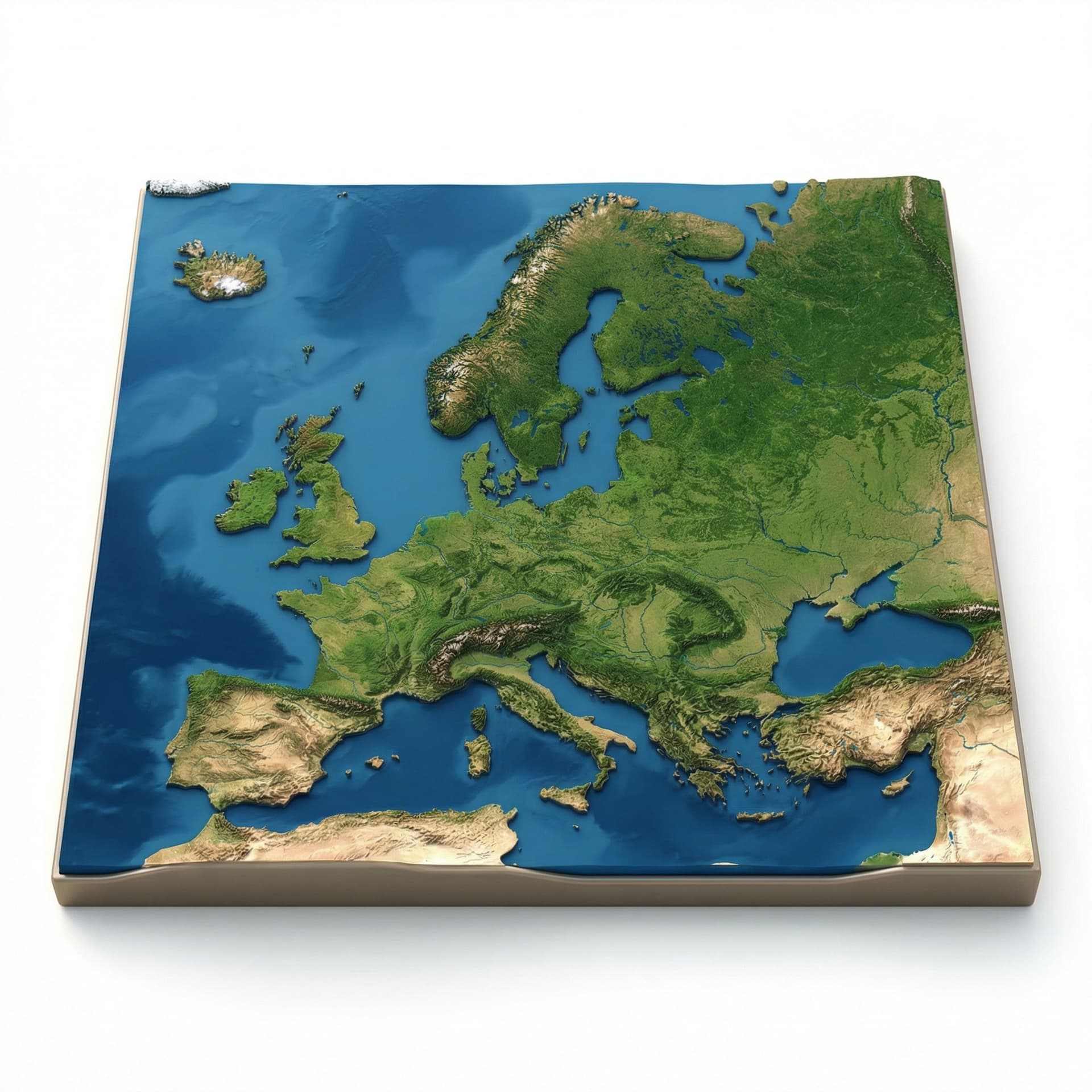 make a map based on europe continent with 3d realistic style