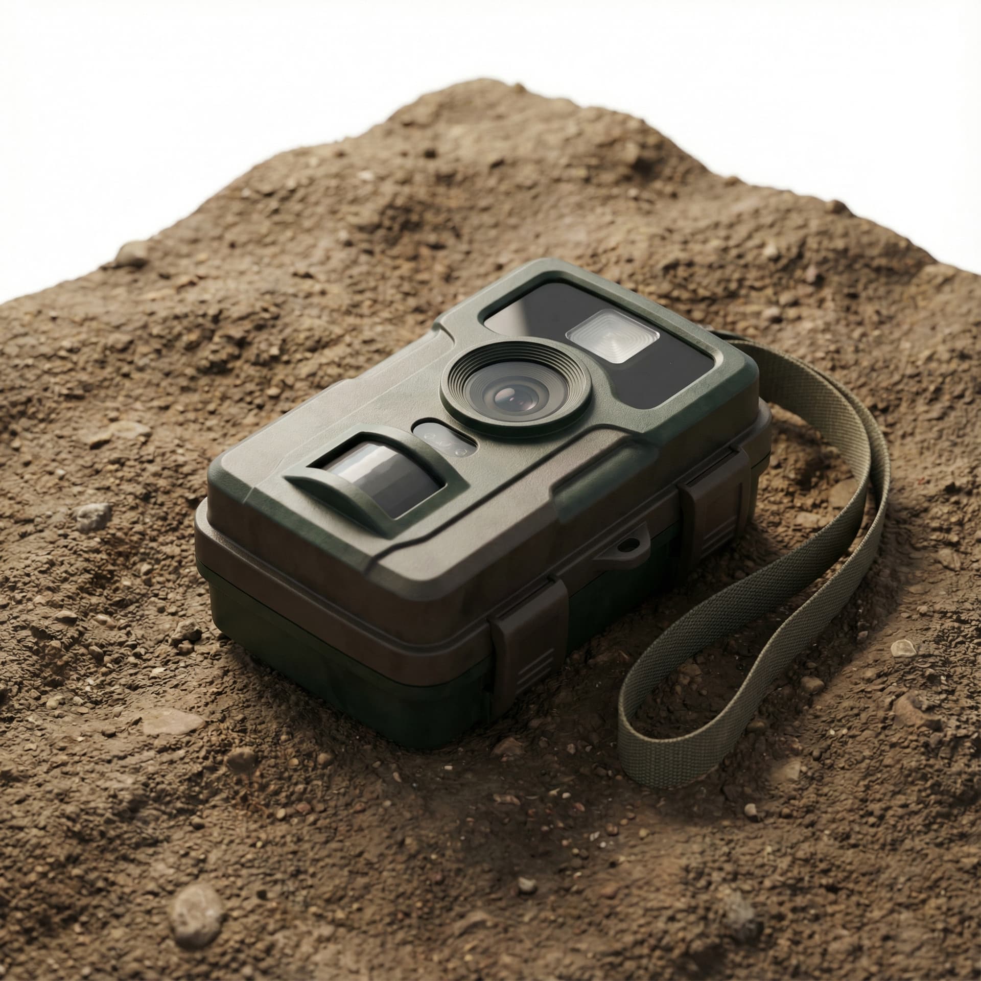 simple camera trap on a plain soil surface.