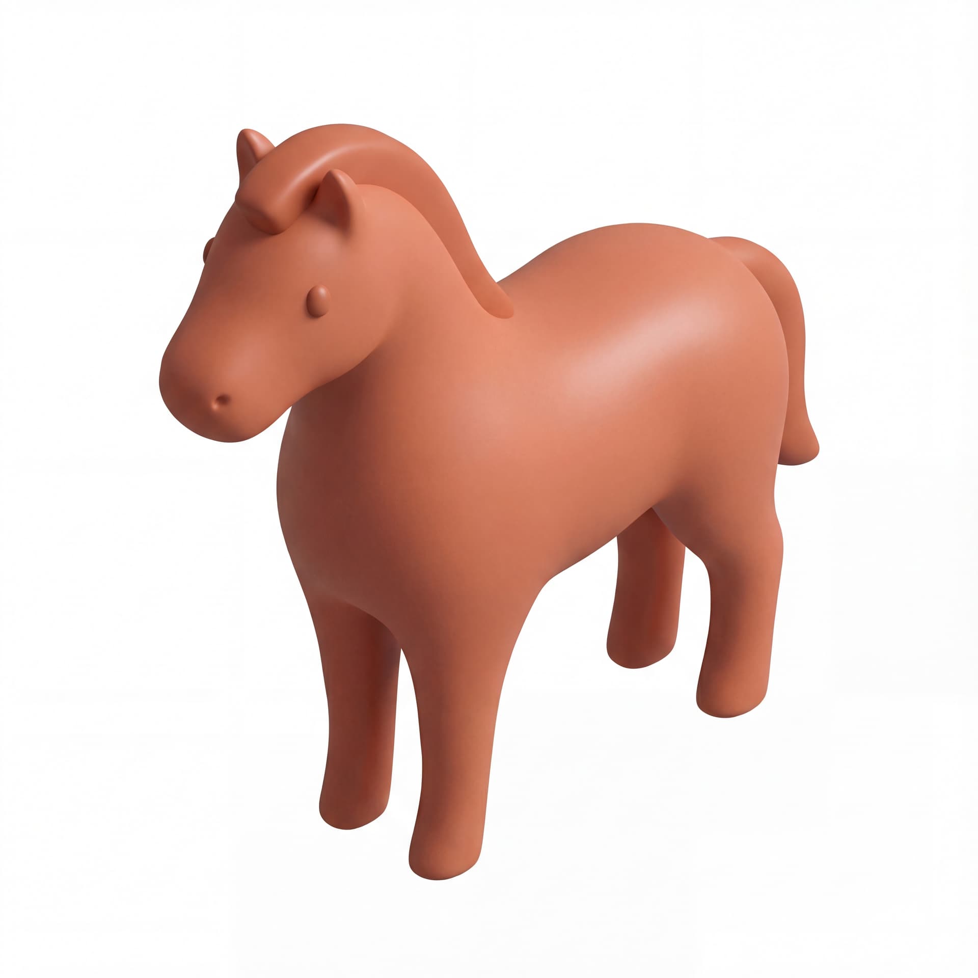 A simplified horse zodiac icon shown in a standing side-profile pose, smooth body silhouette, minimal facial features, flat front view, isolated on a white background.