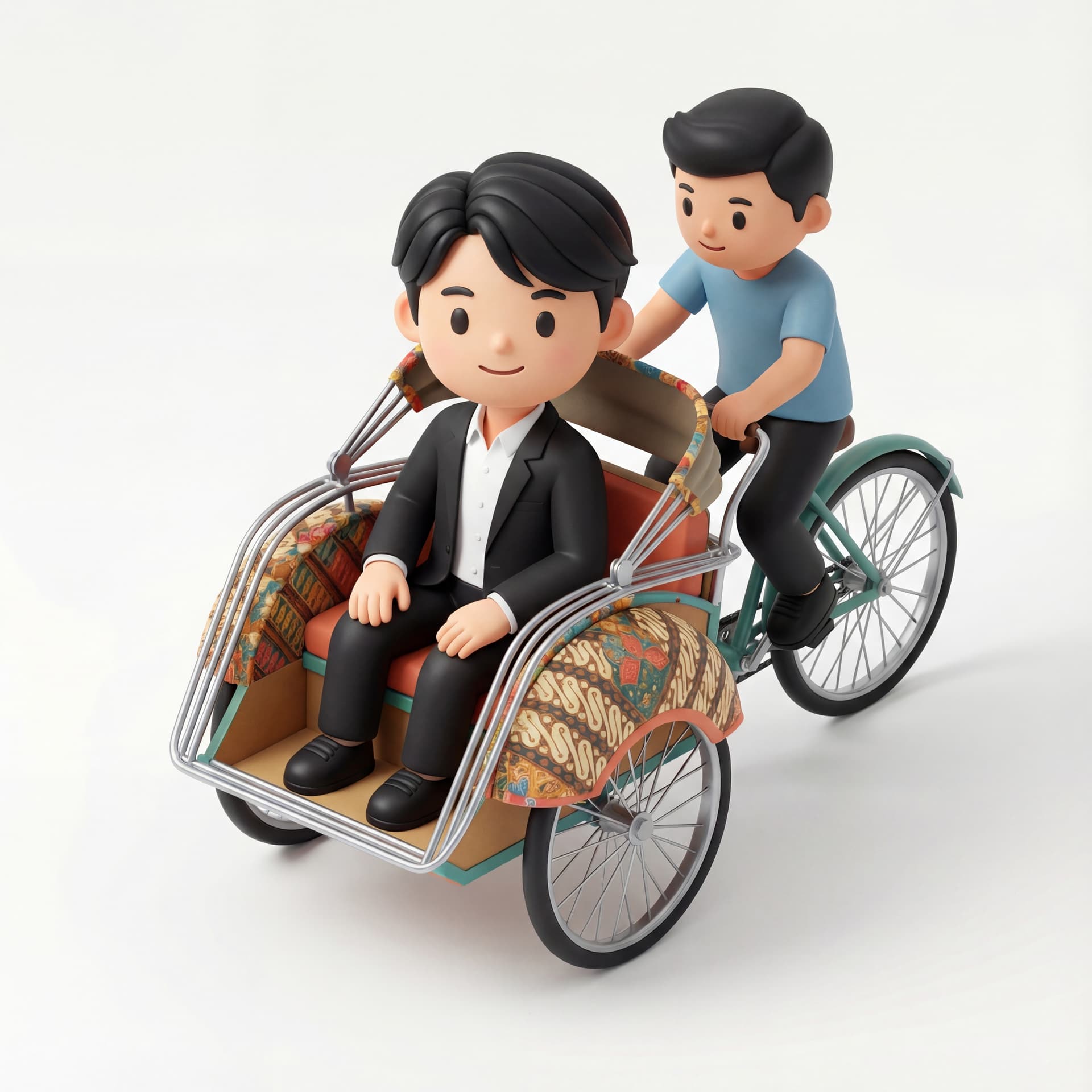 pria ini sedang mengendarai becak