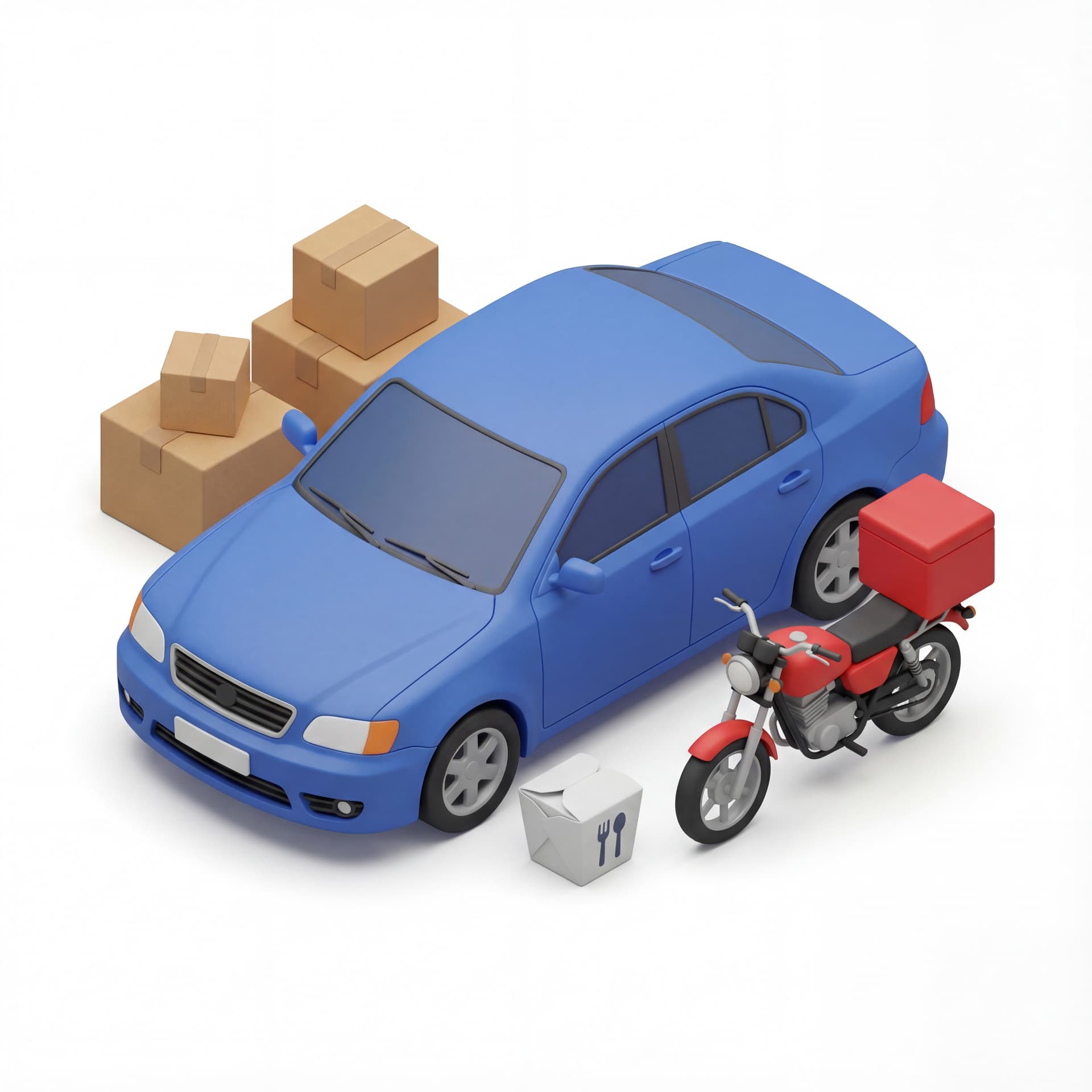 car, motorbike, delivery, food icons for a multiple service and ride-hailing menu app