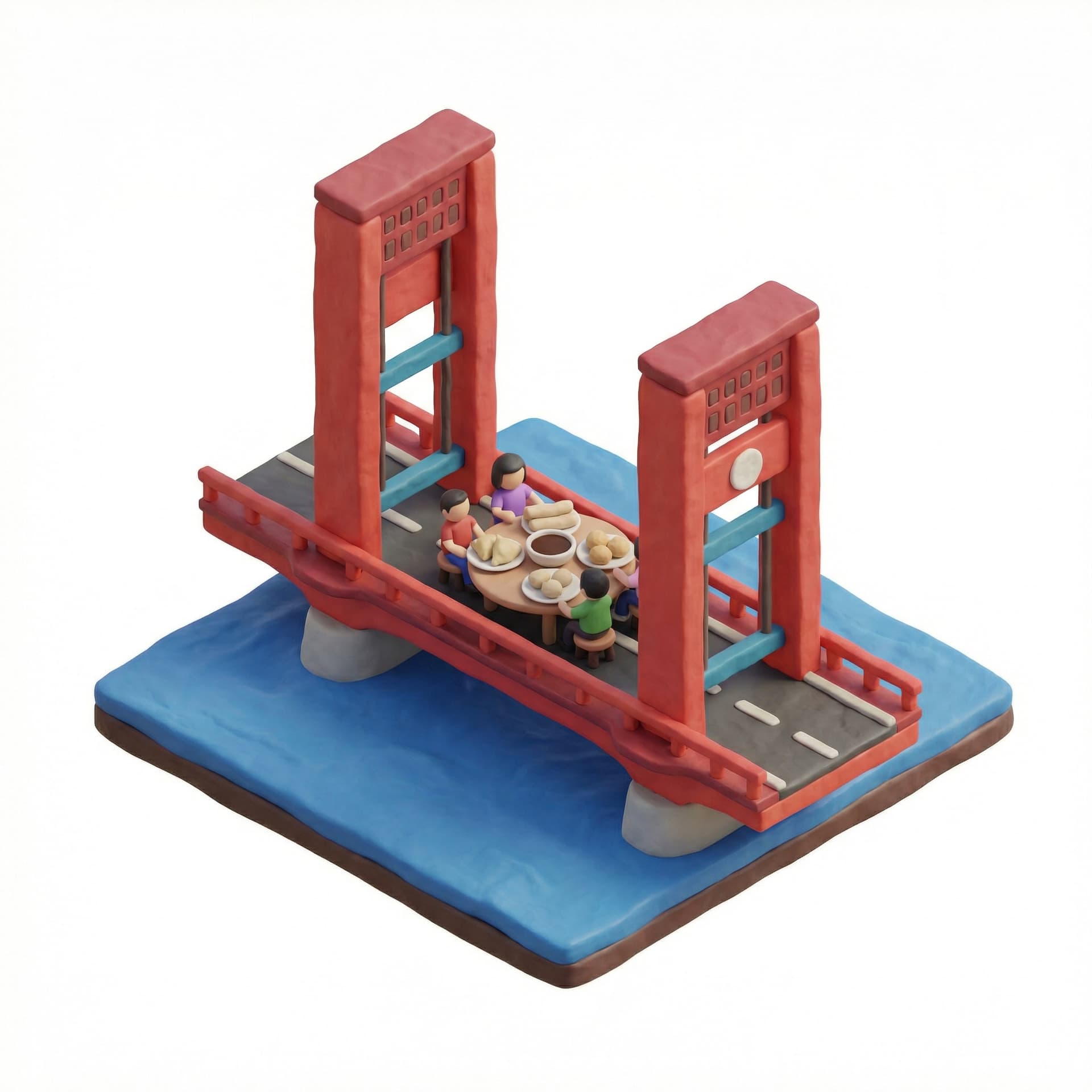 jembatan ampera makan pempek, claymation style