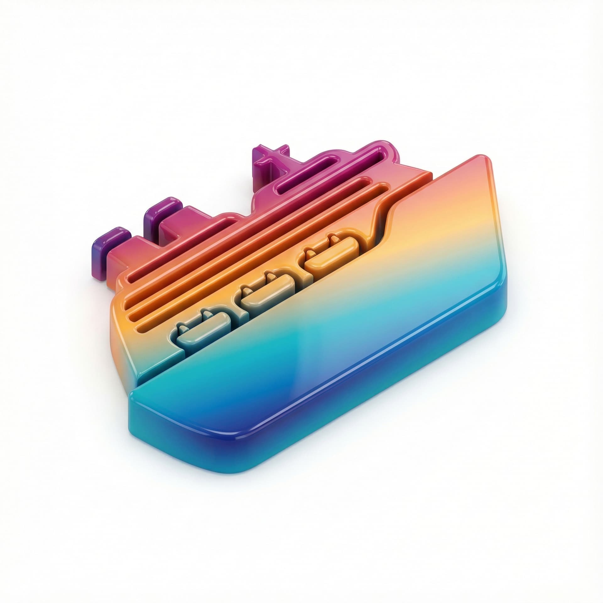 cruise ship with glossy vinyl and gradient vibrant color palette 