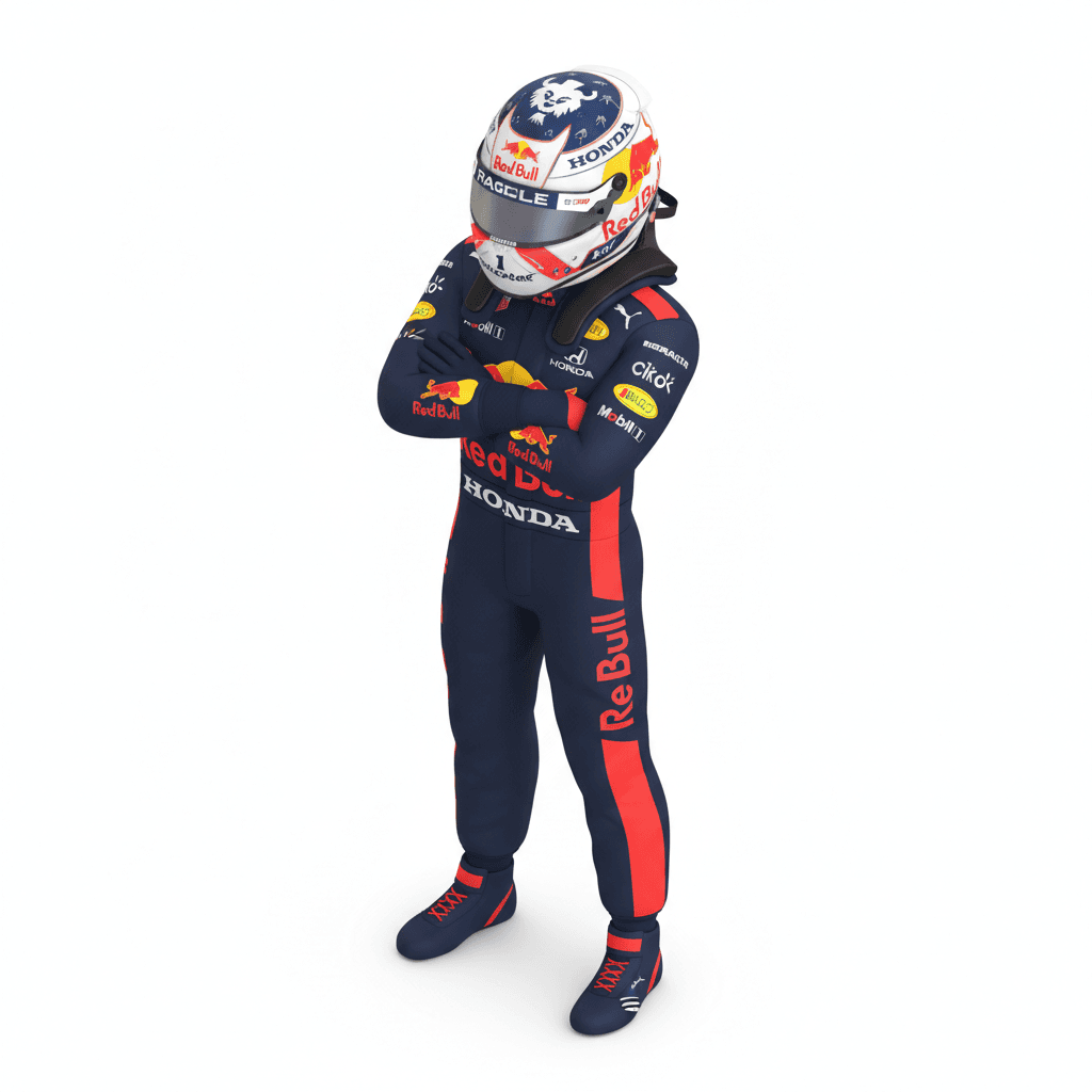 Create 3D isometric of Max Verstappen with F1 Red Bull Suit