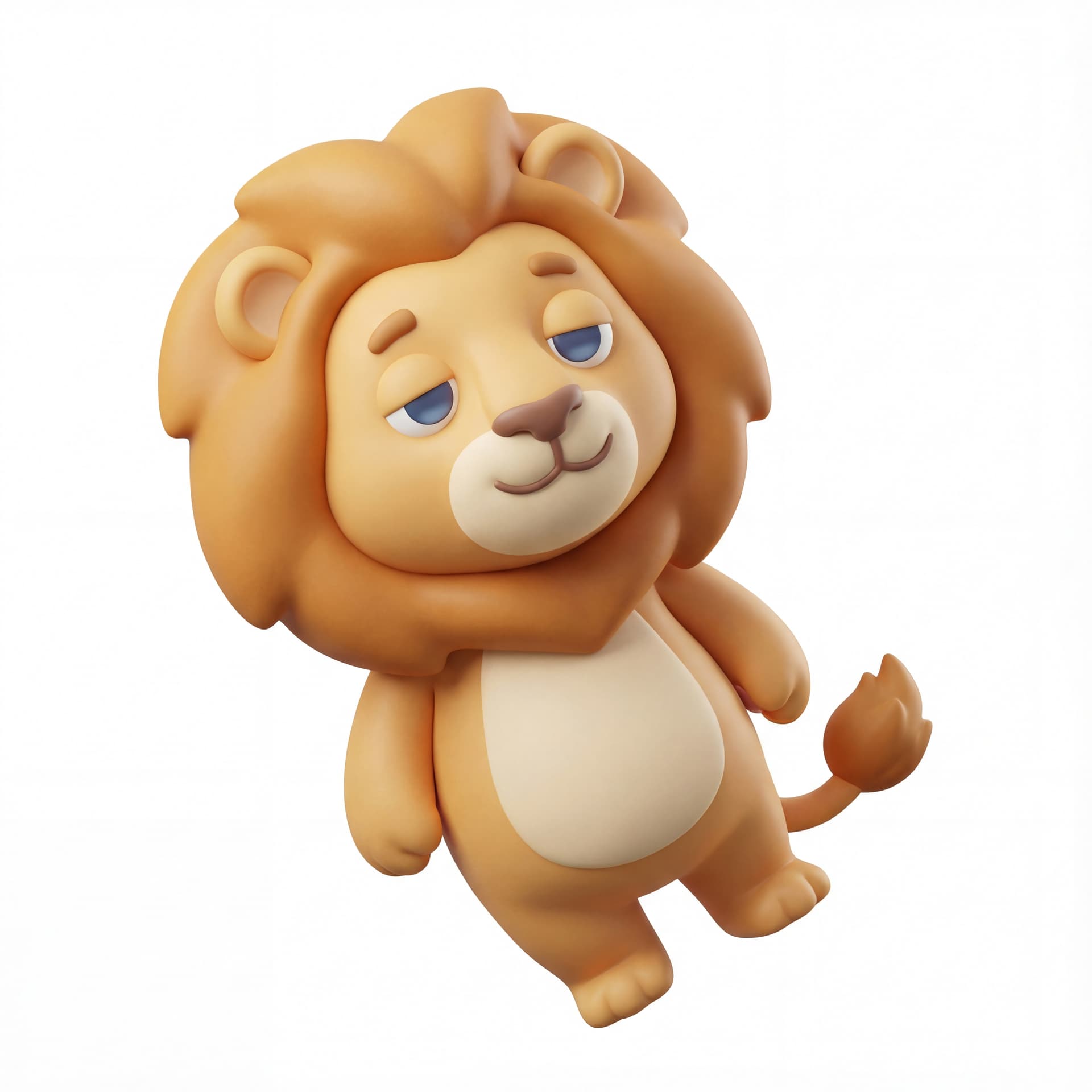 An isometric cute cartoon lion slowly swaying left and right, eyes half-closed with a relaxed smile, facing toward the screen