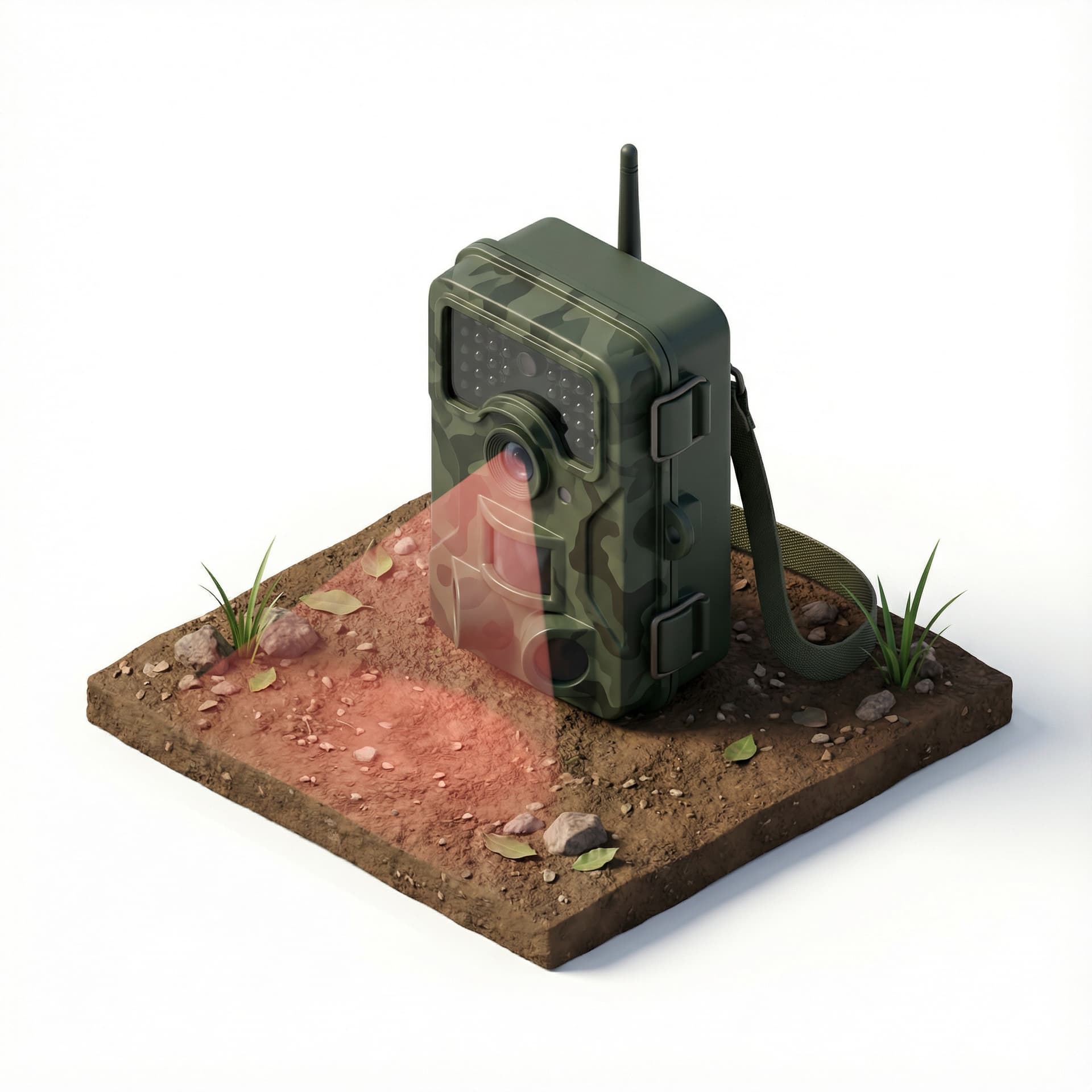 A camera trap placed on soil tile, limited field coverage