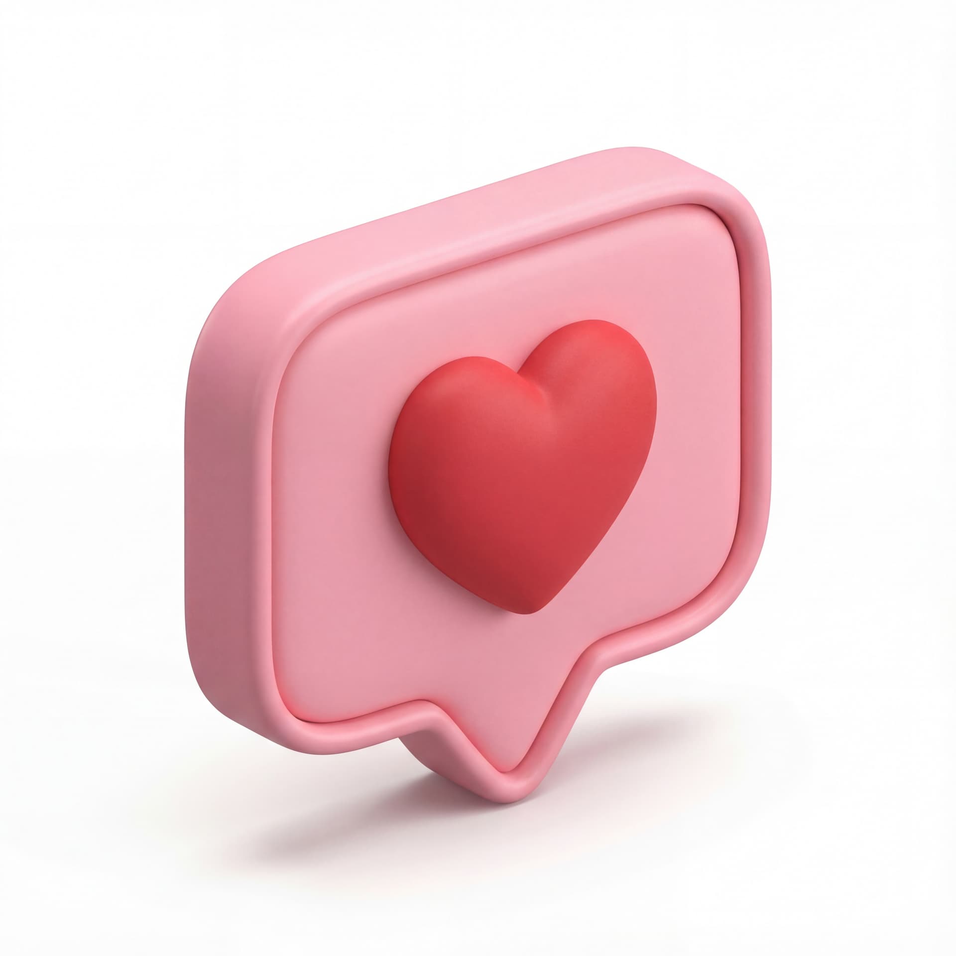 A love message notification icon with a speech bubble shape and heart inside, rounded corners, flat front view, isolated on a white background.