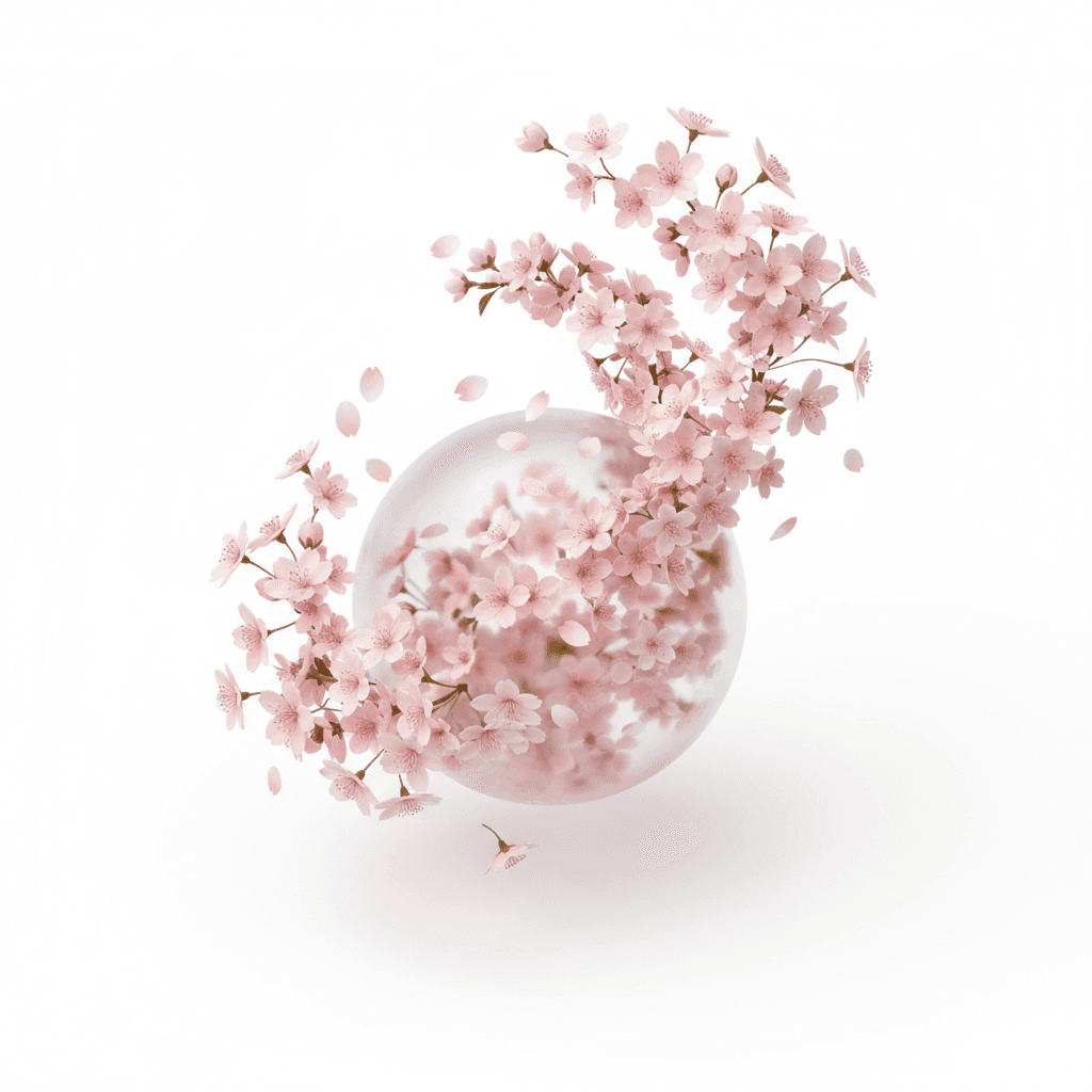 surrounded by floating sakura flowers