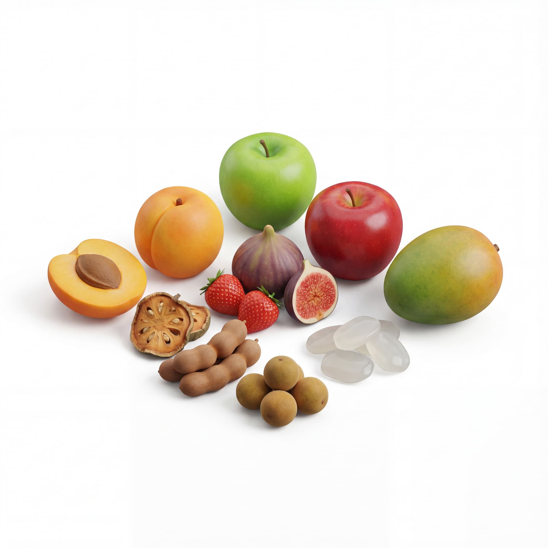 Apel Hijau (Malang), Apel Merah, Apricot, Ara (Tin), Arbei, Asam Gelugur, Asam Jawa, Asam Kranji, Atap (Kolang-kaling), Bacang